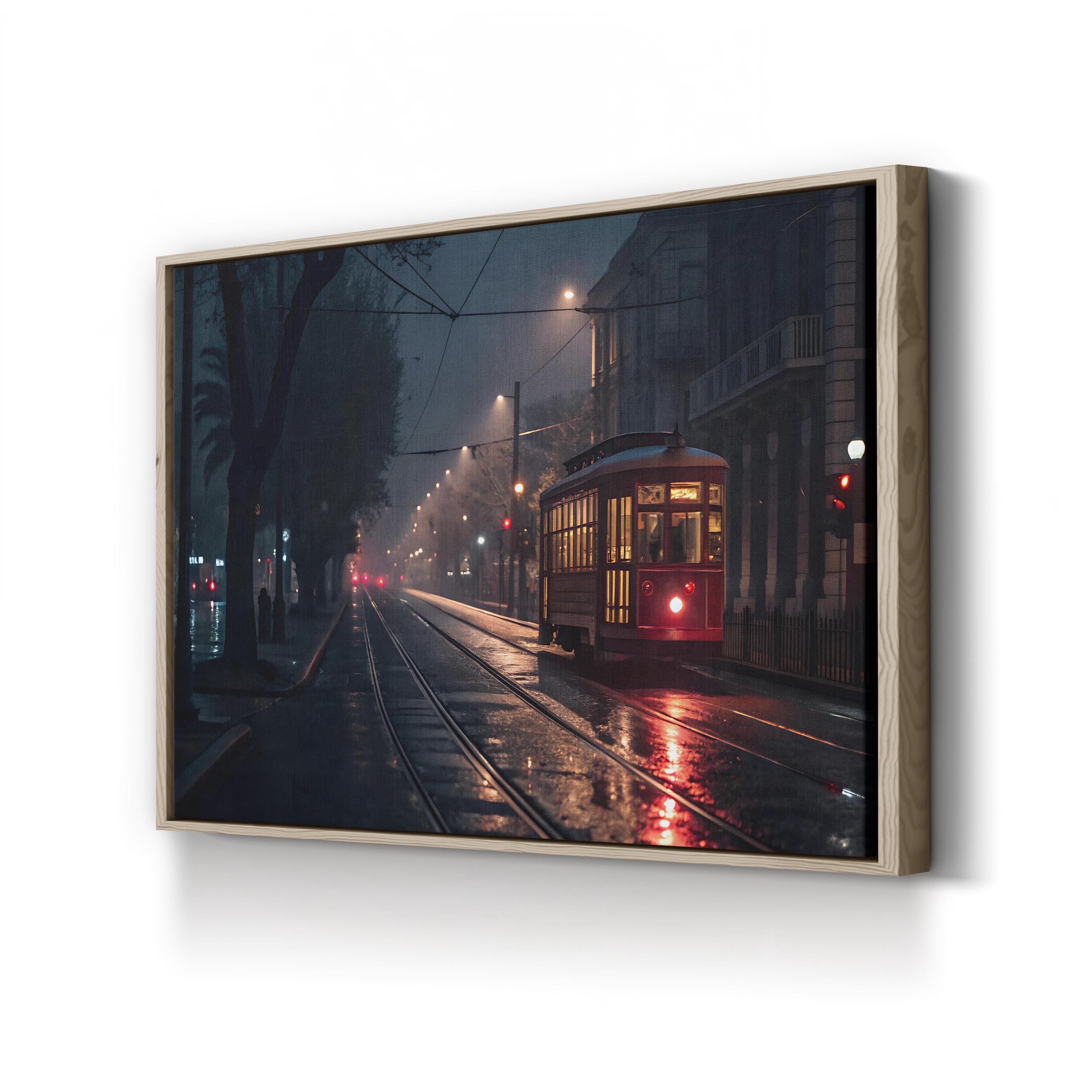 Vintage Cable Car Night – Vintage Photography Wall Art | Nighttime Automotive Canvas Print