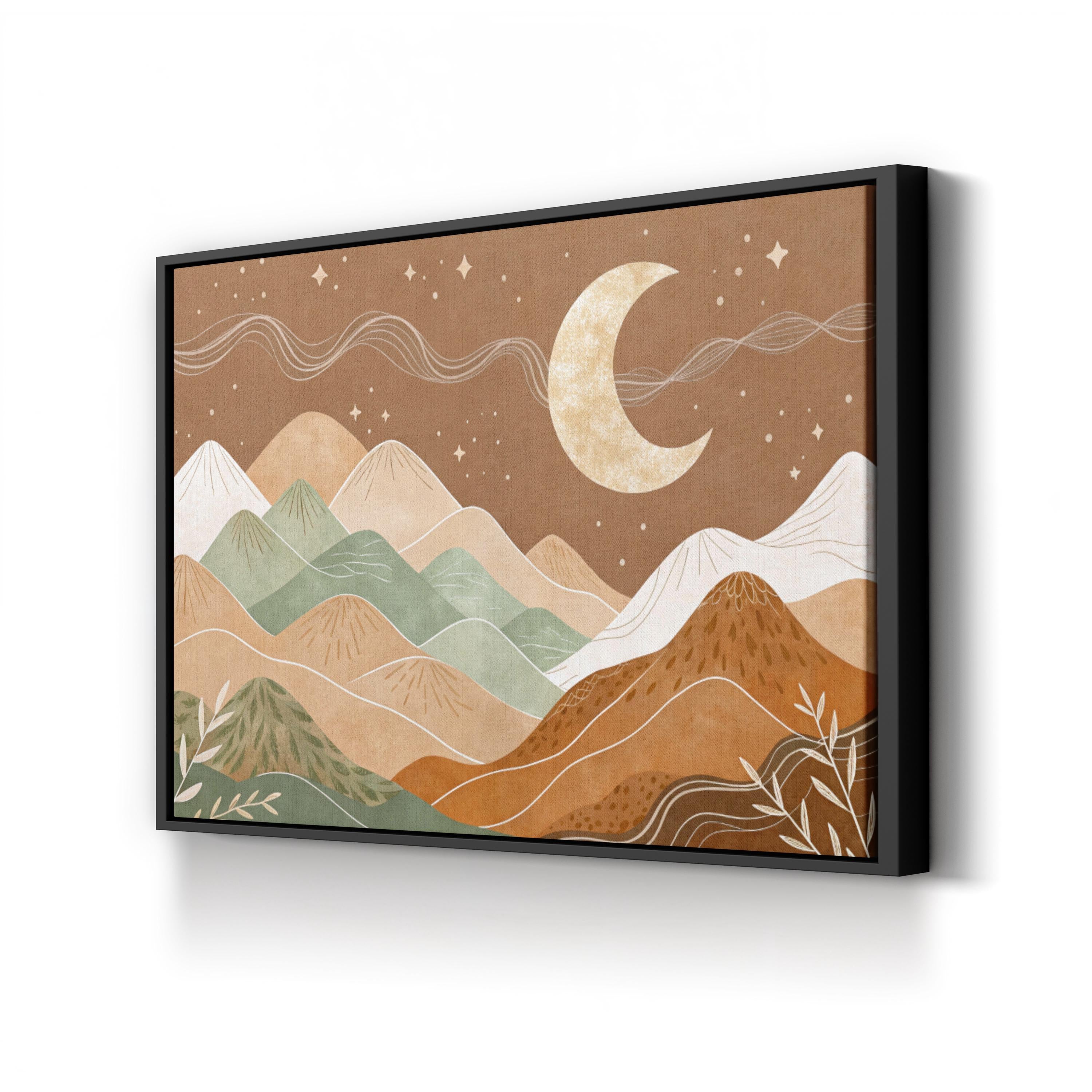 Boho Mountain Moonlit Dreamscape – Period Illustration Wall Art | Bohemian Landscape Canvas Print