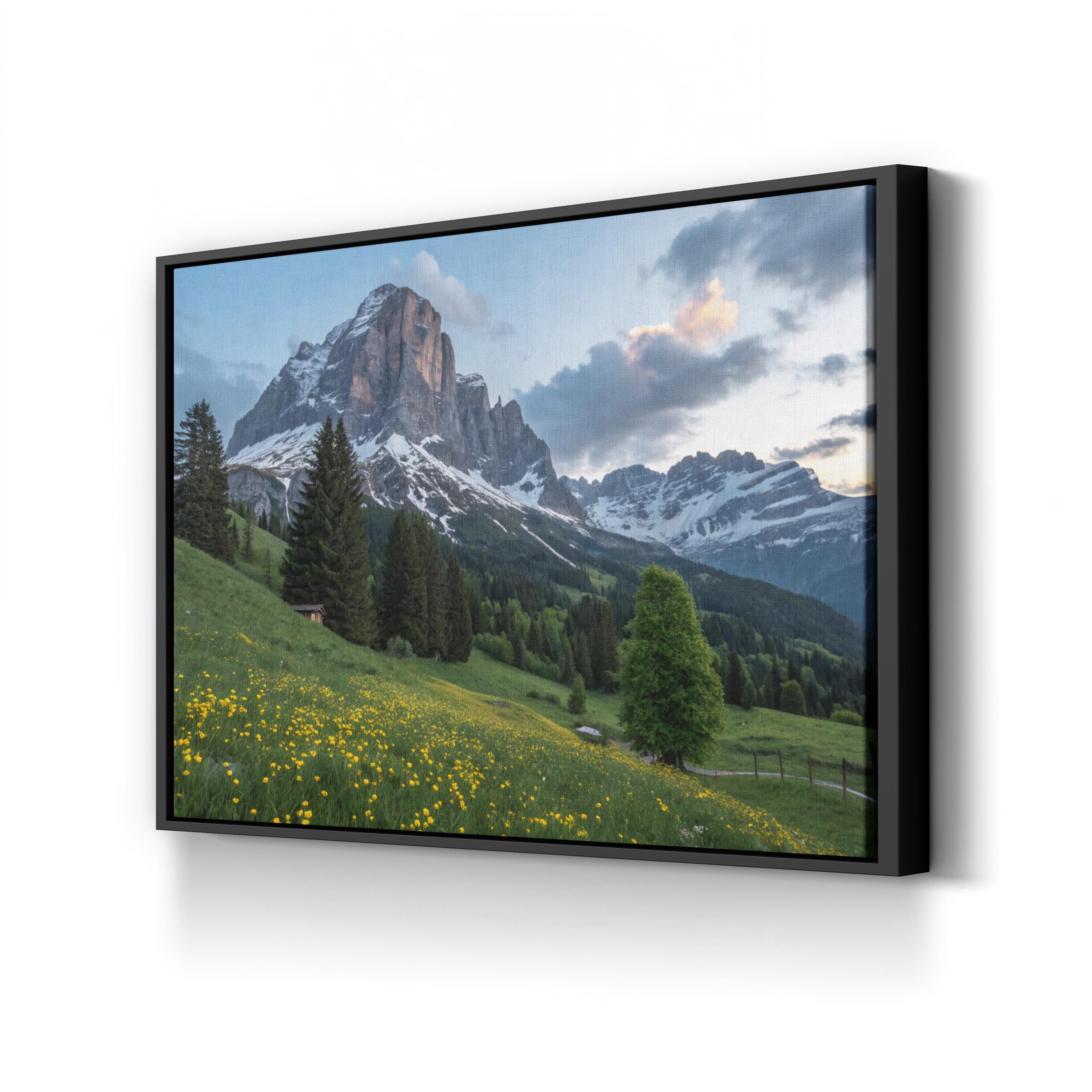 Snow-Capped Peaks & Wildflowers – Vintage Photography Wall Art | Mountain Landscape Canvas Print