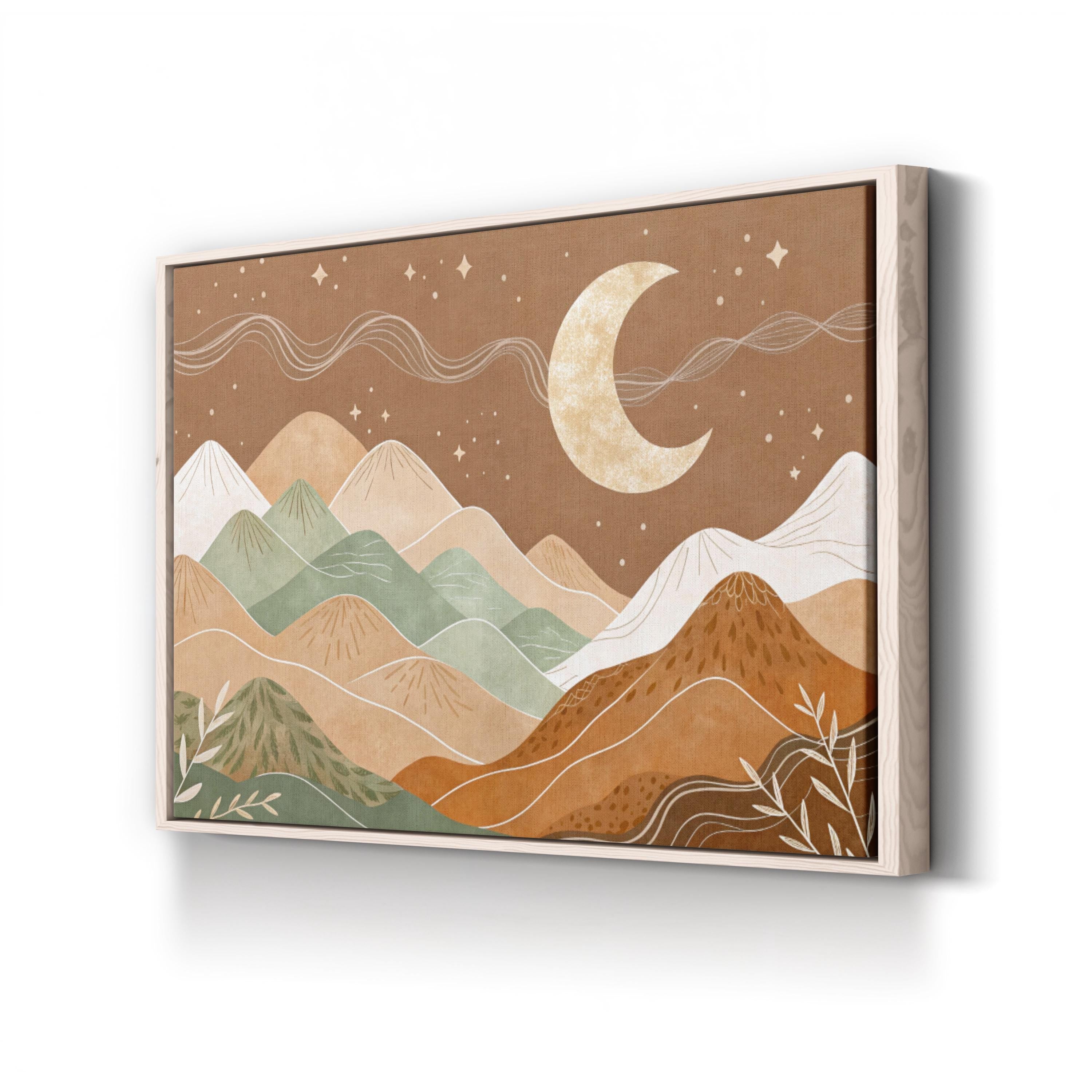 Boho Mountain Moonlit Dreamscape – Period Illustration Wall Art | Bohemian Landscape Canvas Print