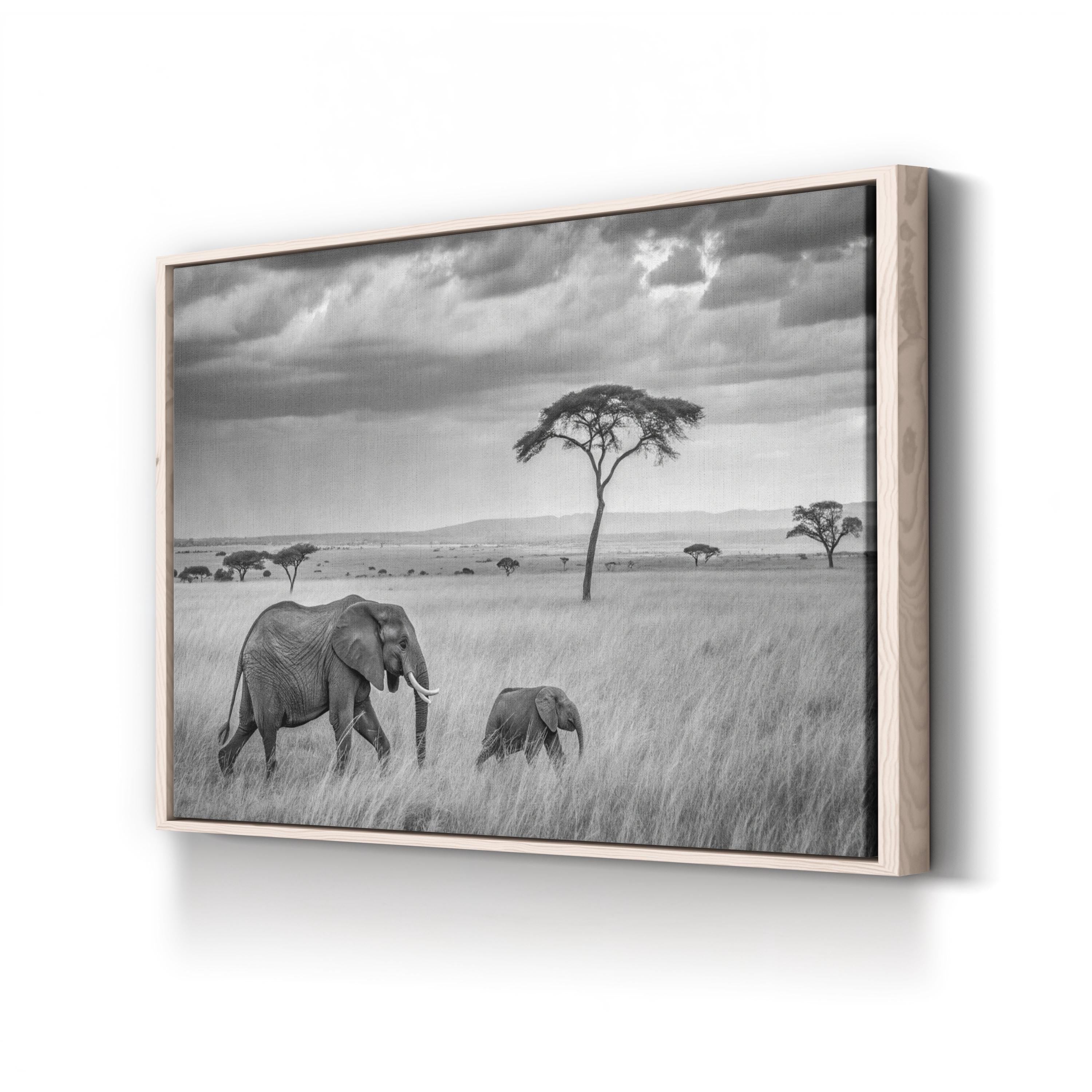 Elephant Family – Vintage Photography Wall Art | Savanna Landscape Canvas Print