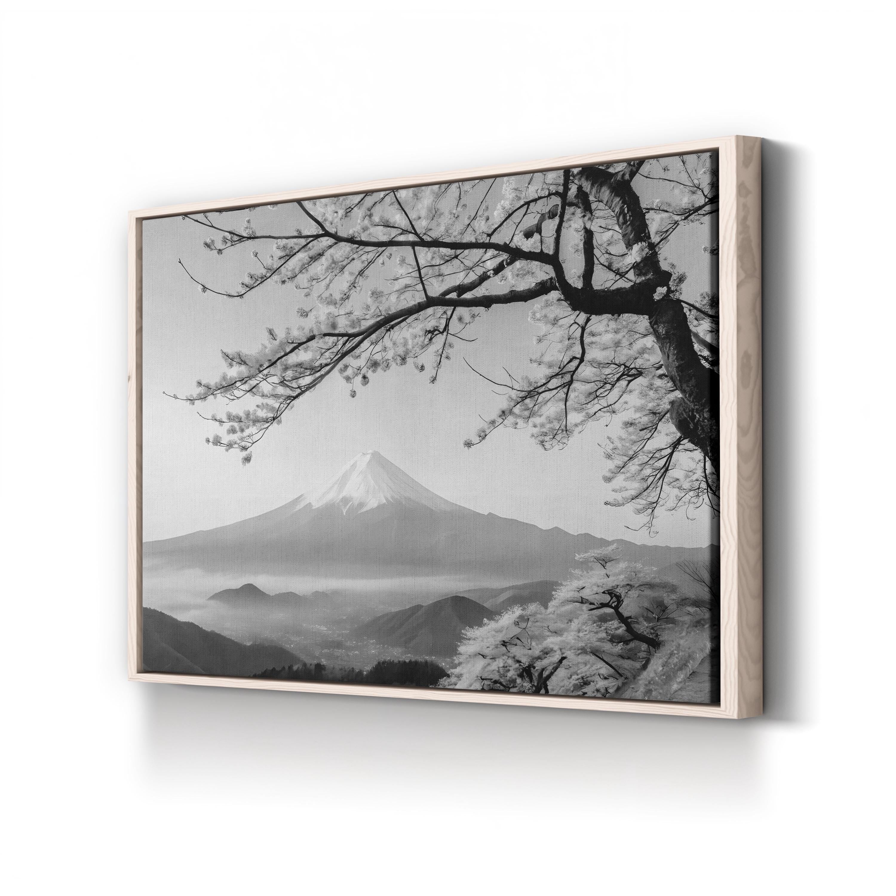 Black and White Mount Fuji in Honshu, Japan Landscape Wall Art