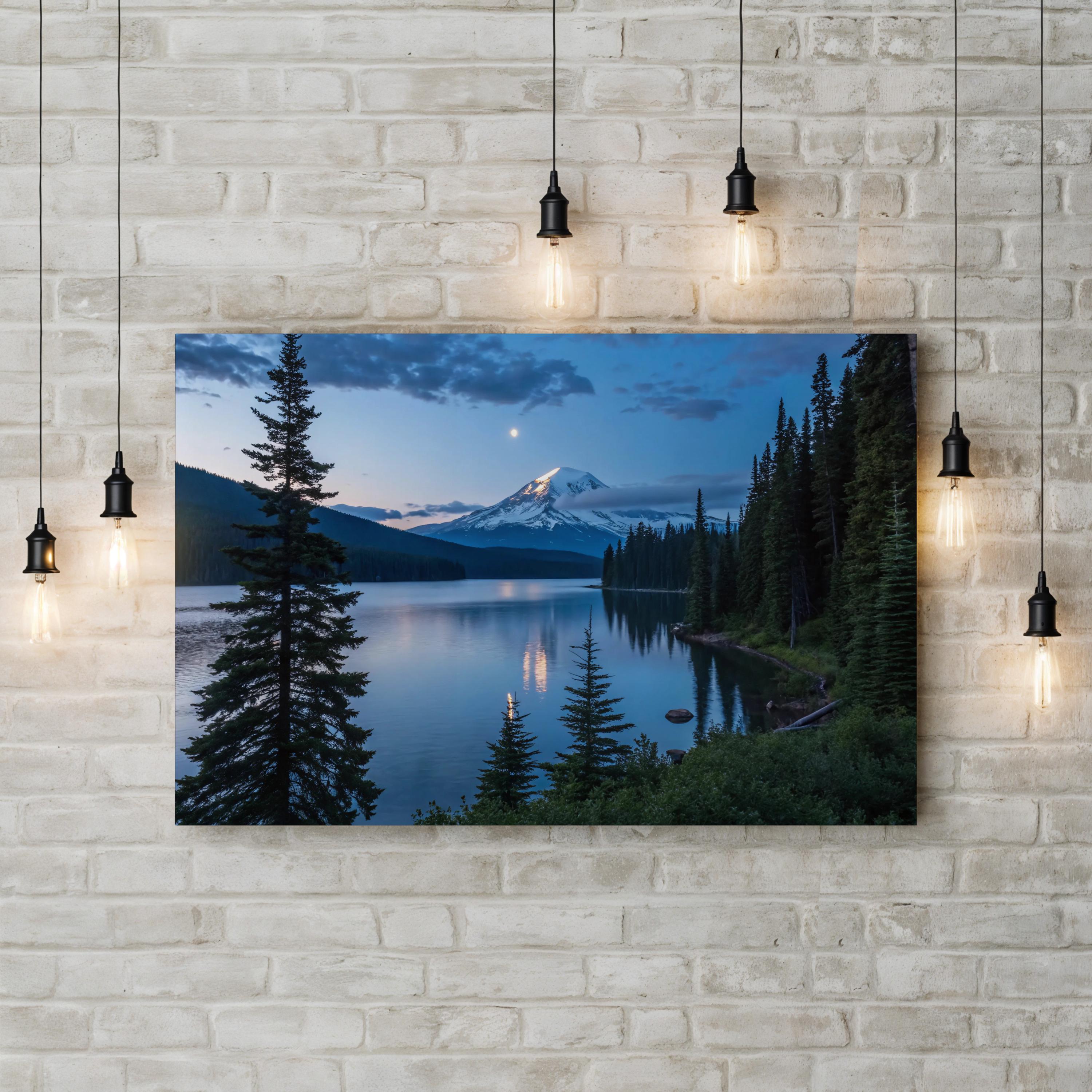 Mount Hood Canvas Art – Full Moon Night Landscape