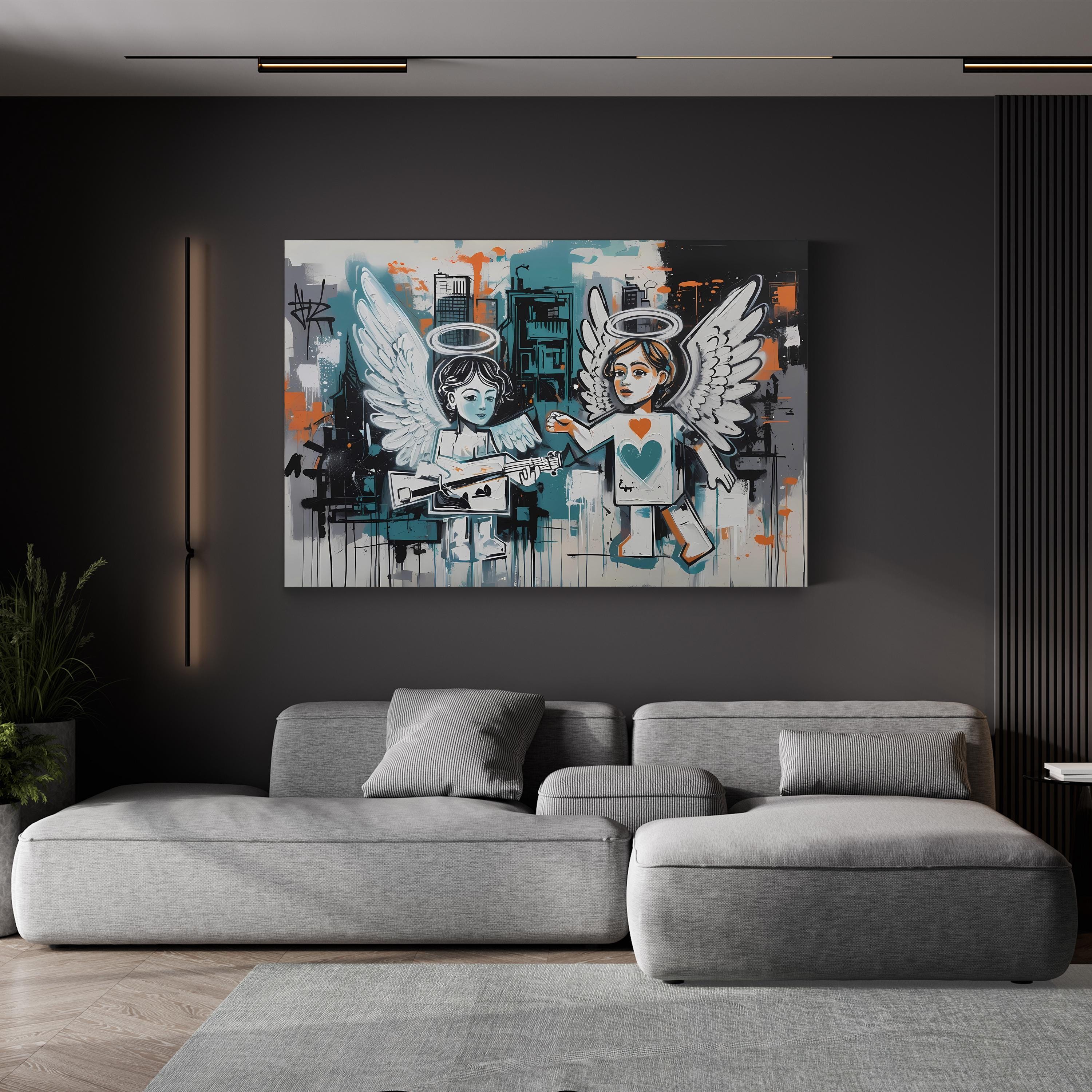 Music Muse Graffiti Angel – Period Illustration Wall Art | Abstract Street Canvas Print