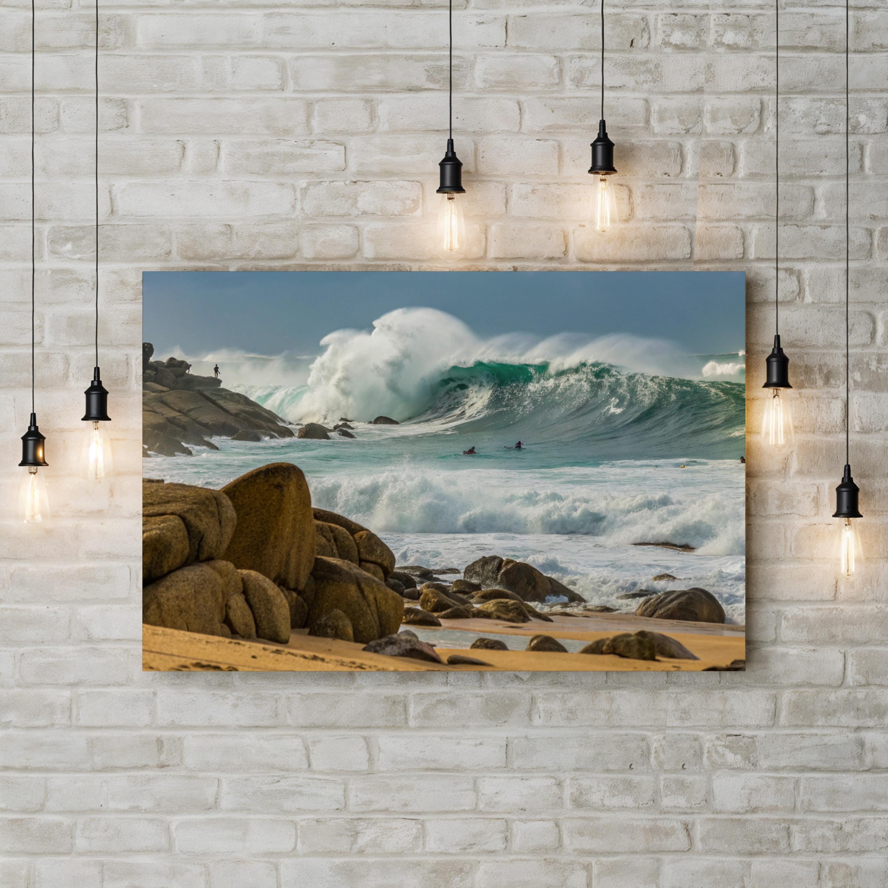 Powerful Ocean Waves — Framed Coastal Beach Seascape Canvas Wall Art