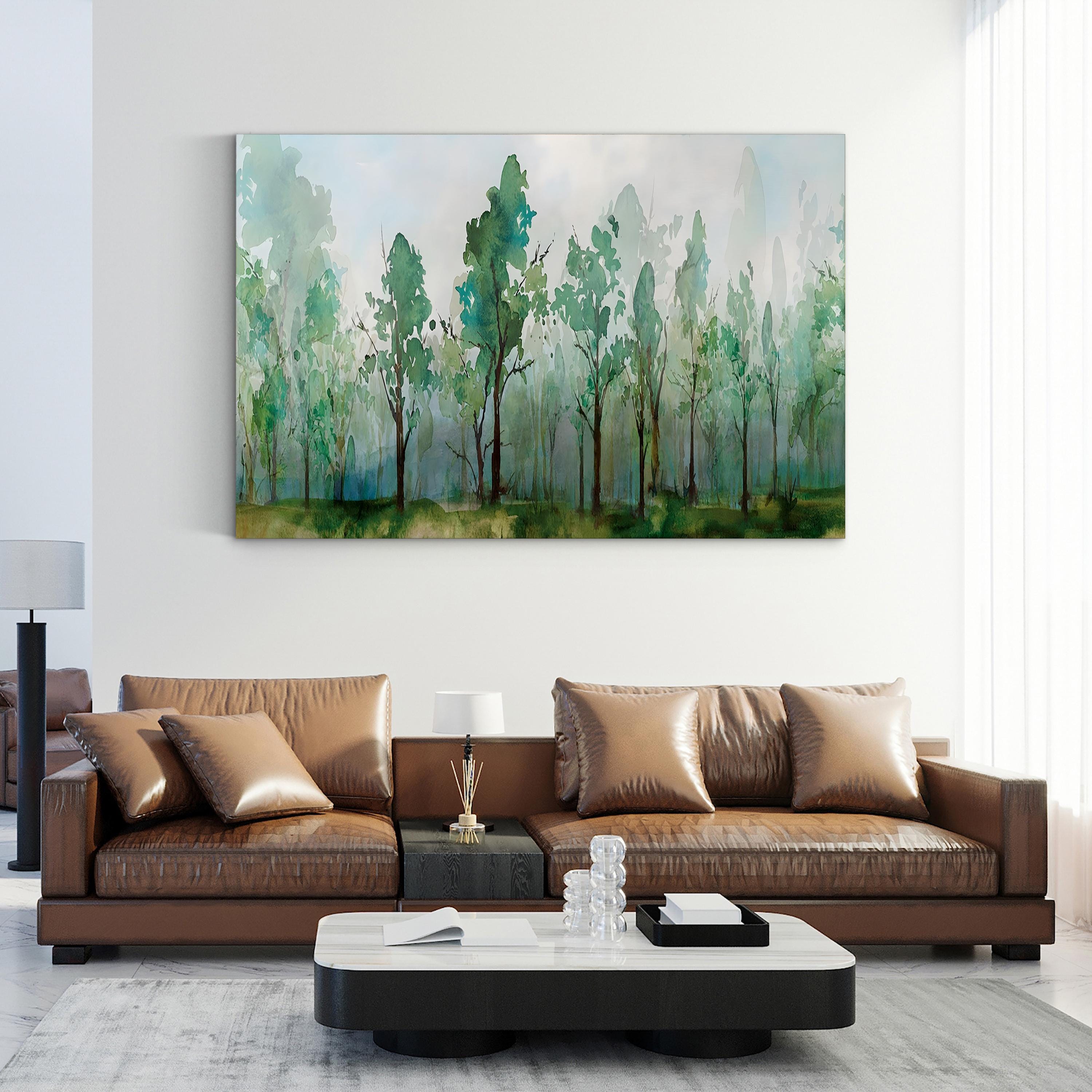 Faded Green Abstract Canvas Wall Art – Minimalist Forest Landscape by Isabelle Z