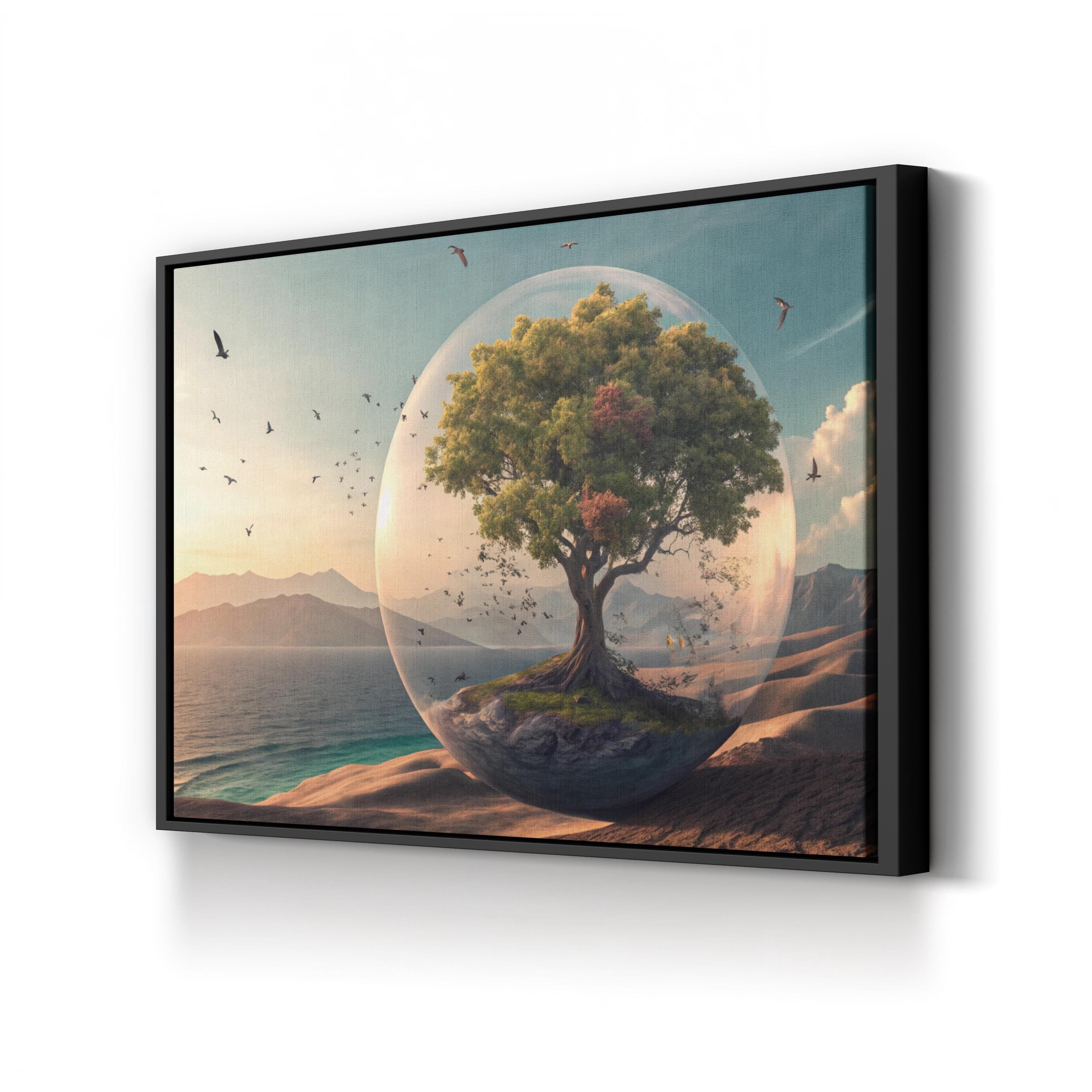 Oasis Desert Tree – Period Illustration Wall Art | Tranquil Landscape Canvas Print