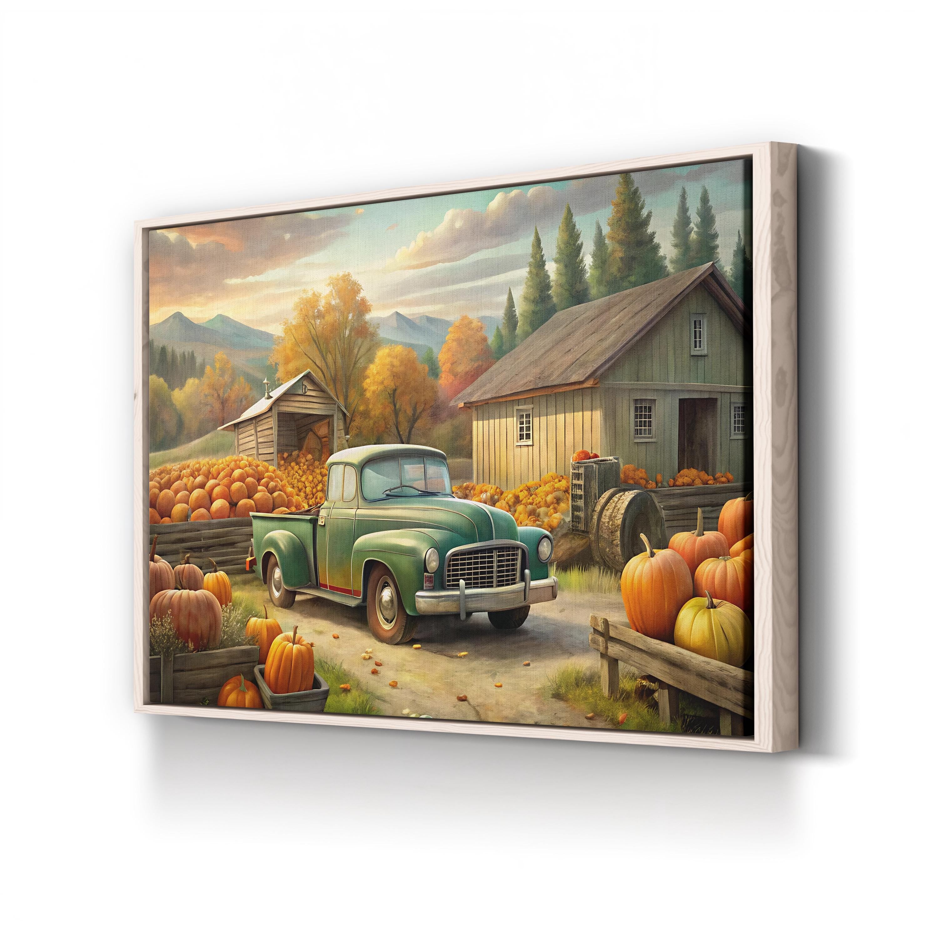 Vintage Pumpkin Truck – Period Illustration Wall Art | Autumn Farmhouse Canvas Print