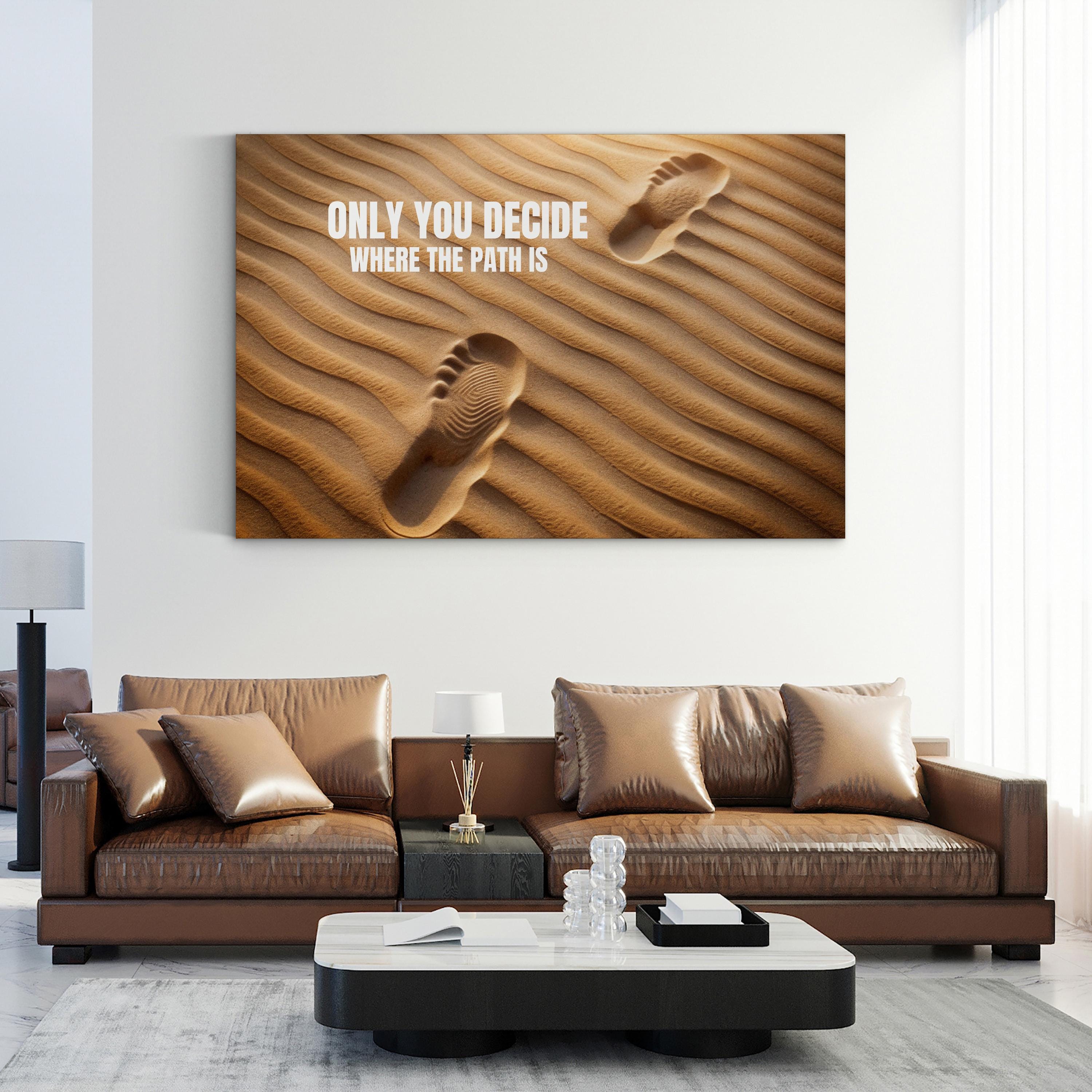 Footprints in Sand Motivational Canvas Print | Desert Typography Wall Art