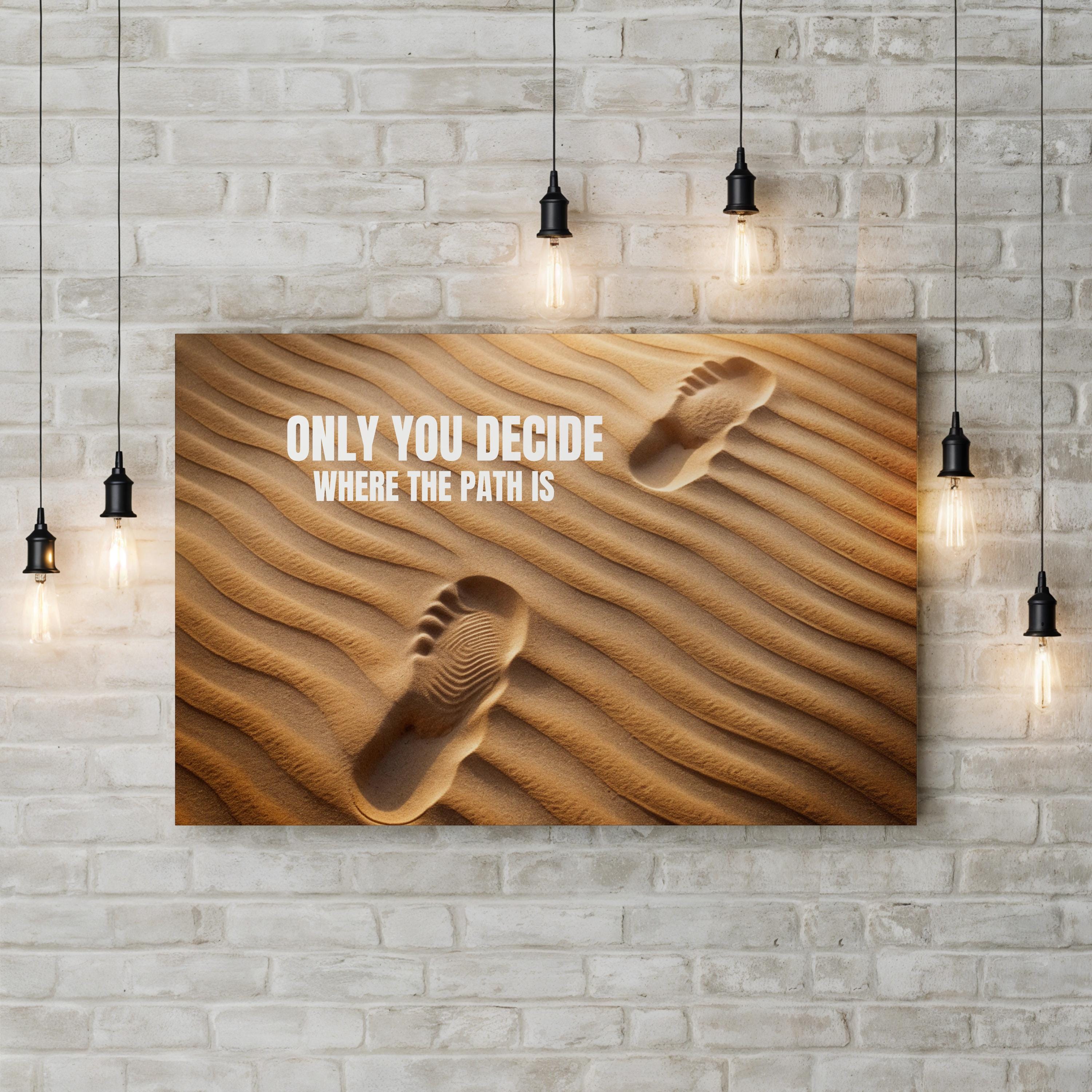 Footprints in Sand Motivational Canvas Print | Desert Typography Wall Art