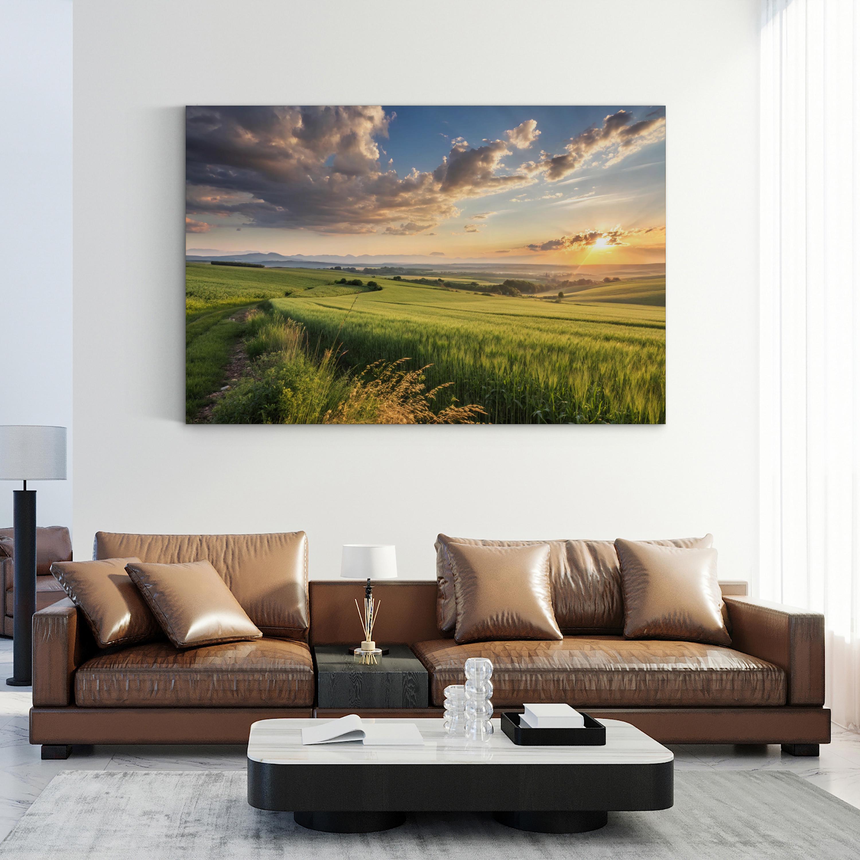 Sunset Field Countryside – Vintage Photography Wall Art | Tranquil Landscape Canvas Print