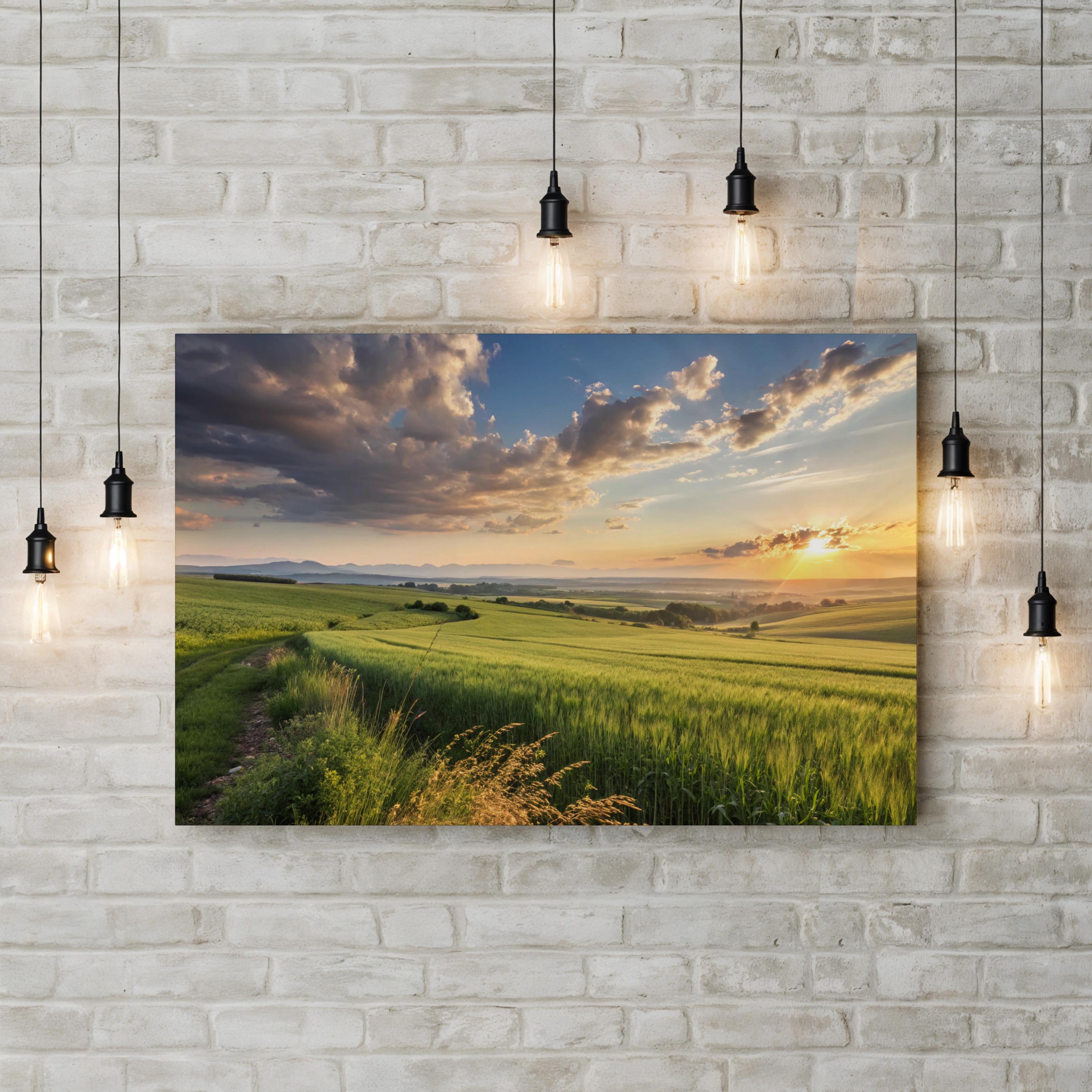 Sunset Field Countryside – Vintage Photography Wall Art | Tranquil Landscape Canvas Print
