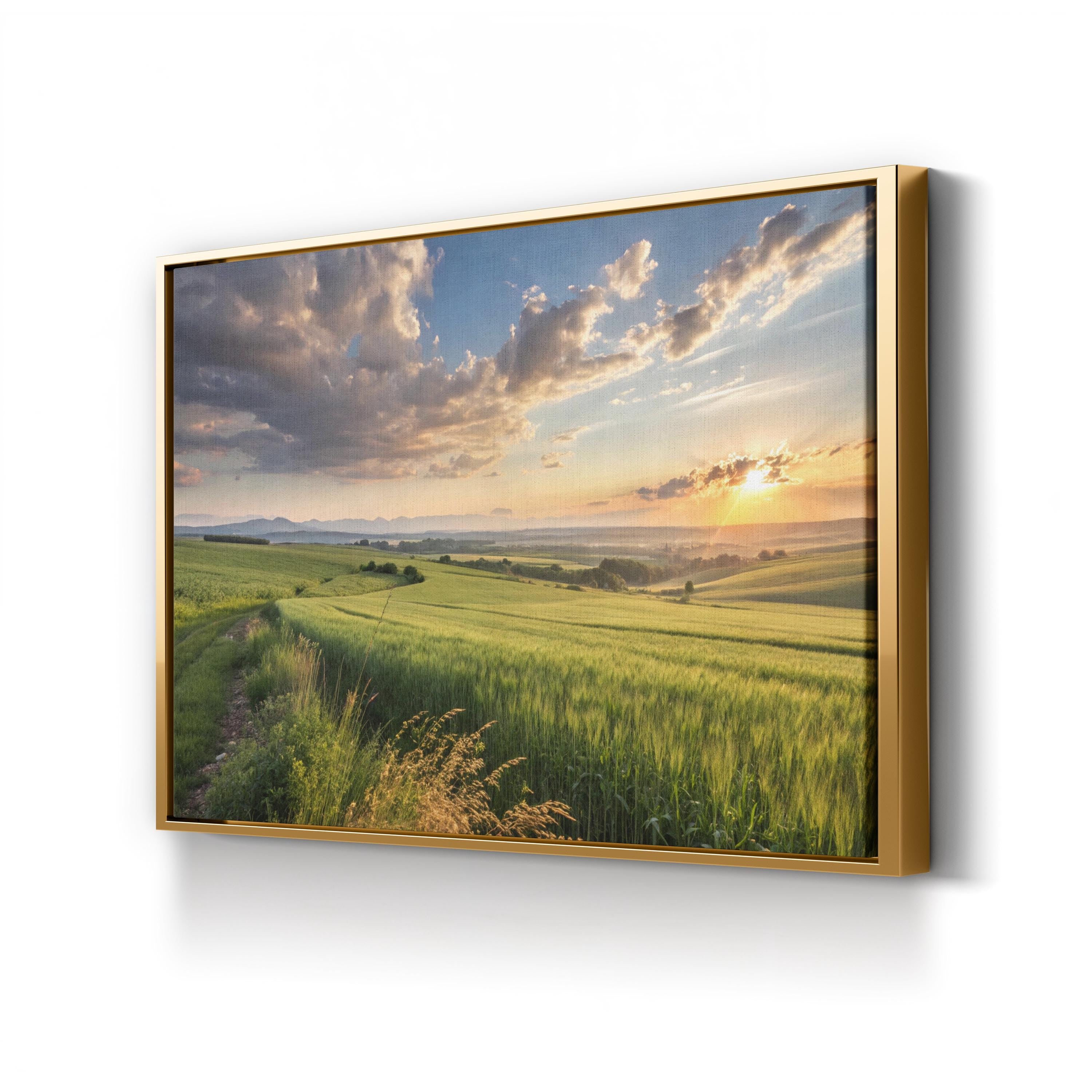 Sunset Field Countryside – Vintage Photography Wall Art | Tranquil Landscape Canvas Print