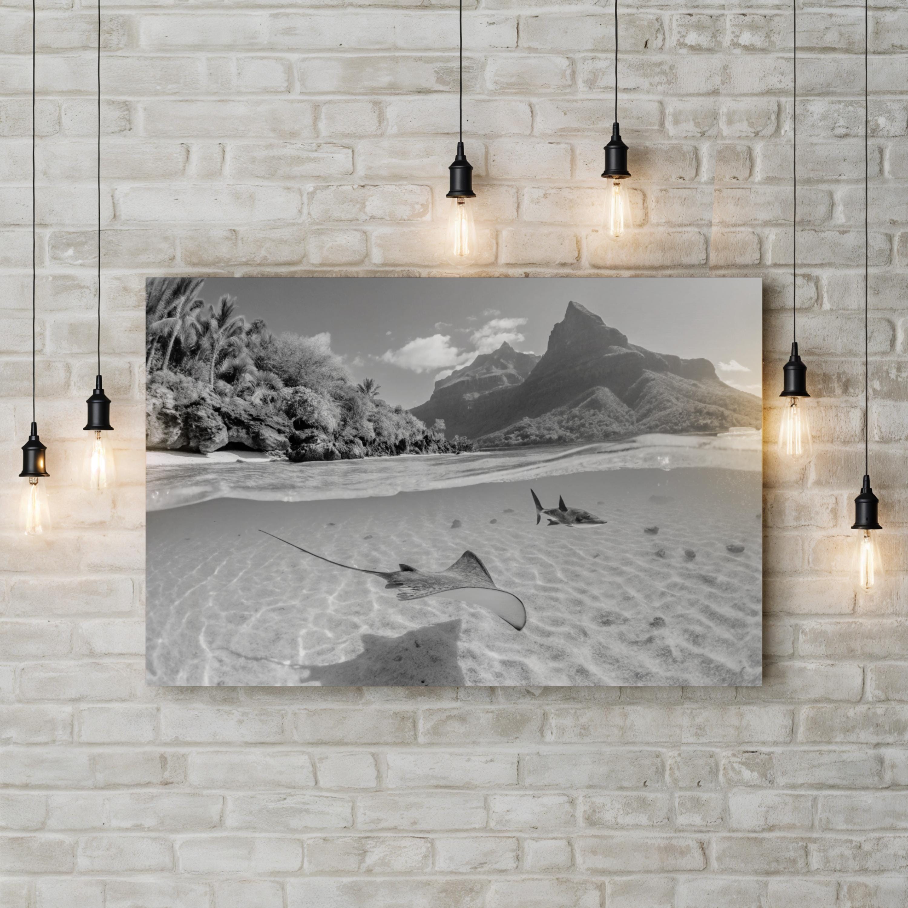 Tahiti Ocean – Vintage Photography Wall Art | Black & White Coastal Canvas Print