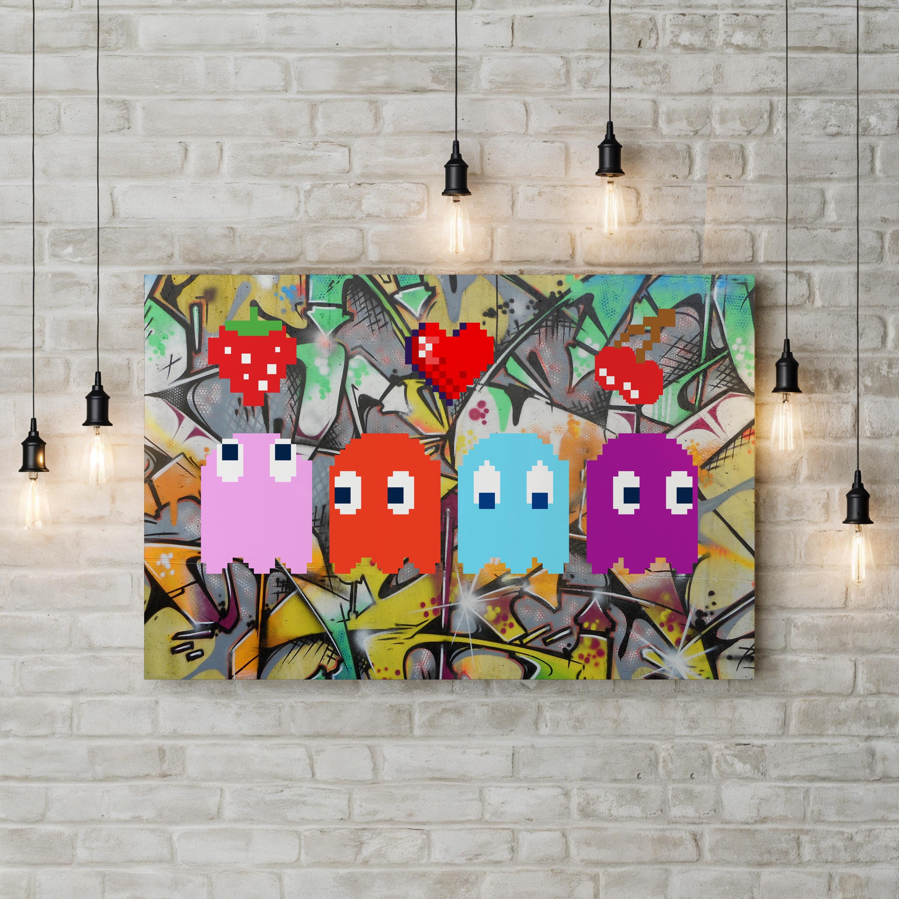 Pac-Man Graffiti Canvas Print | Retro Gaming Pixel Art Wall Art