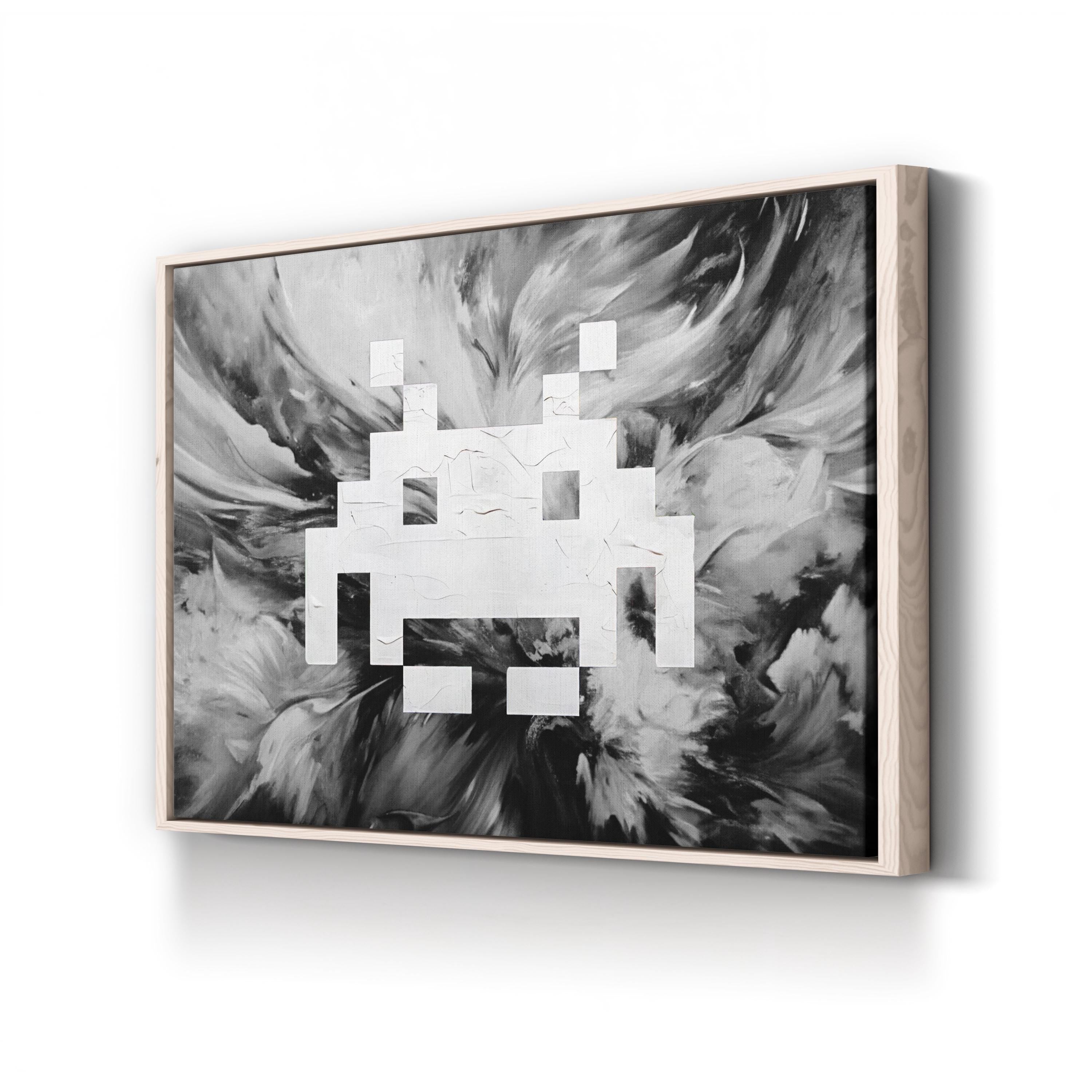 Painted Space Invader Wall Art | Retro Pixel Graffiti Canvas