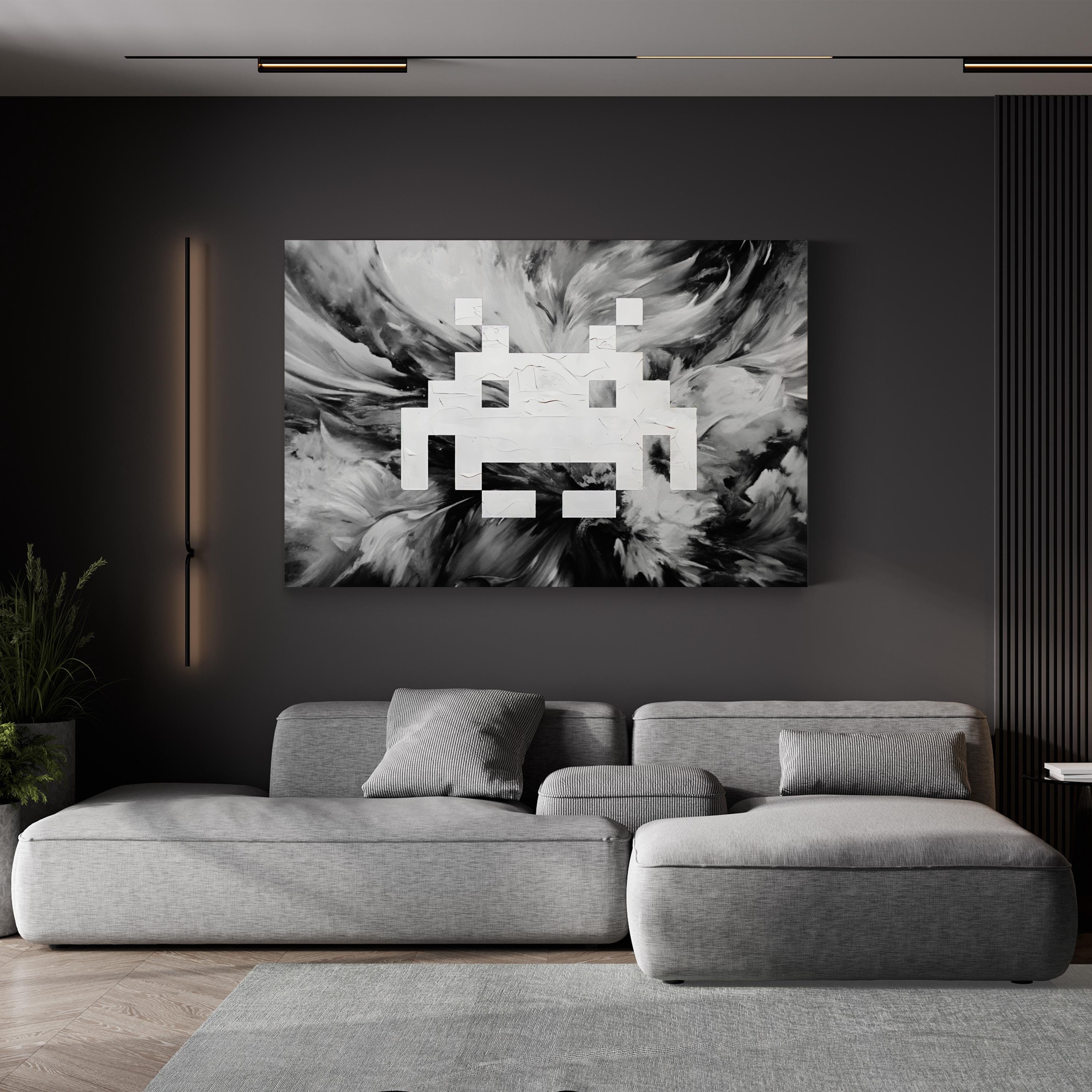 Painted Space Invader Wall Art | Retro Pixel Graffiti Canvas