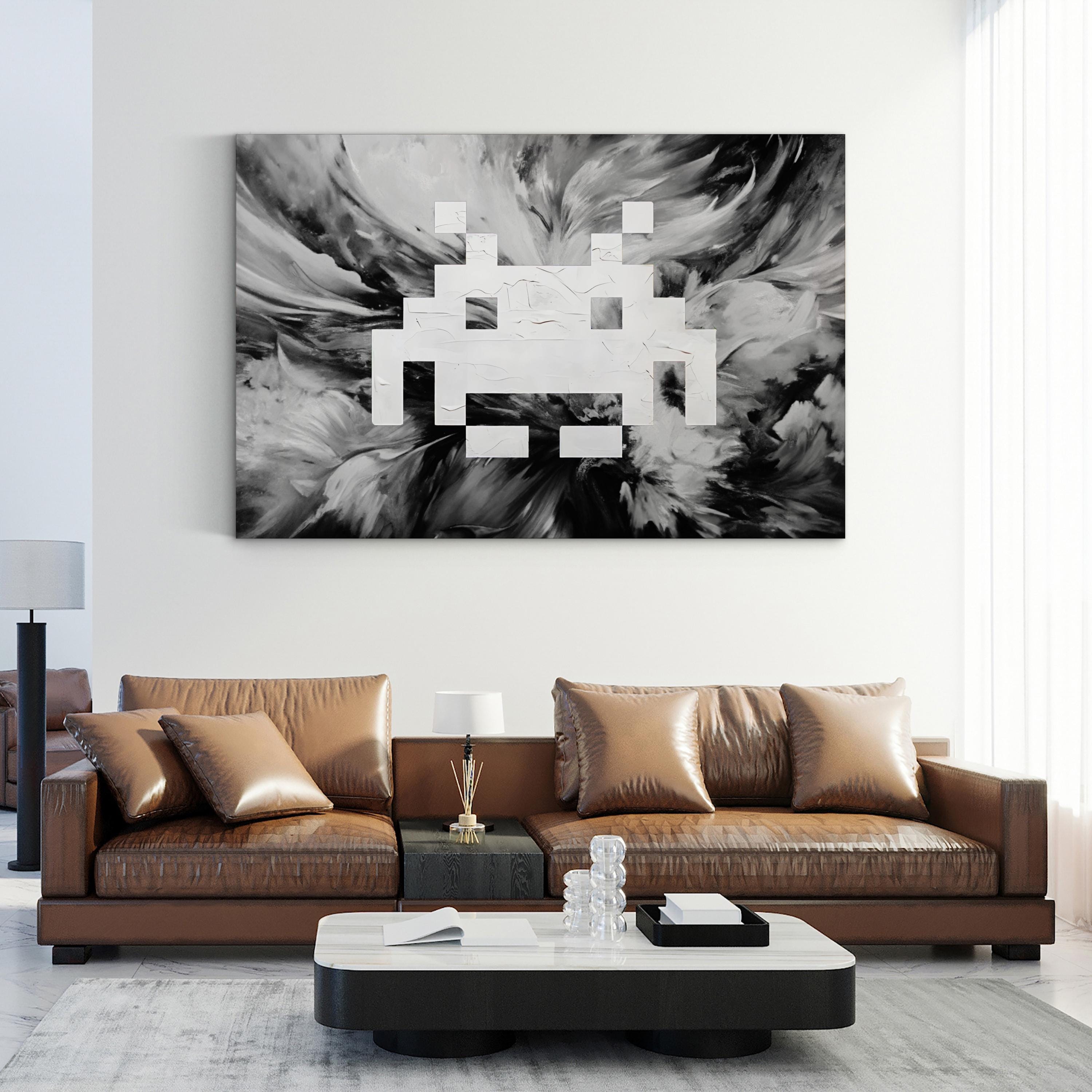 Painted Space Invader Wall Art | Retro Pixel Graffiti Canvas