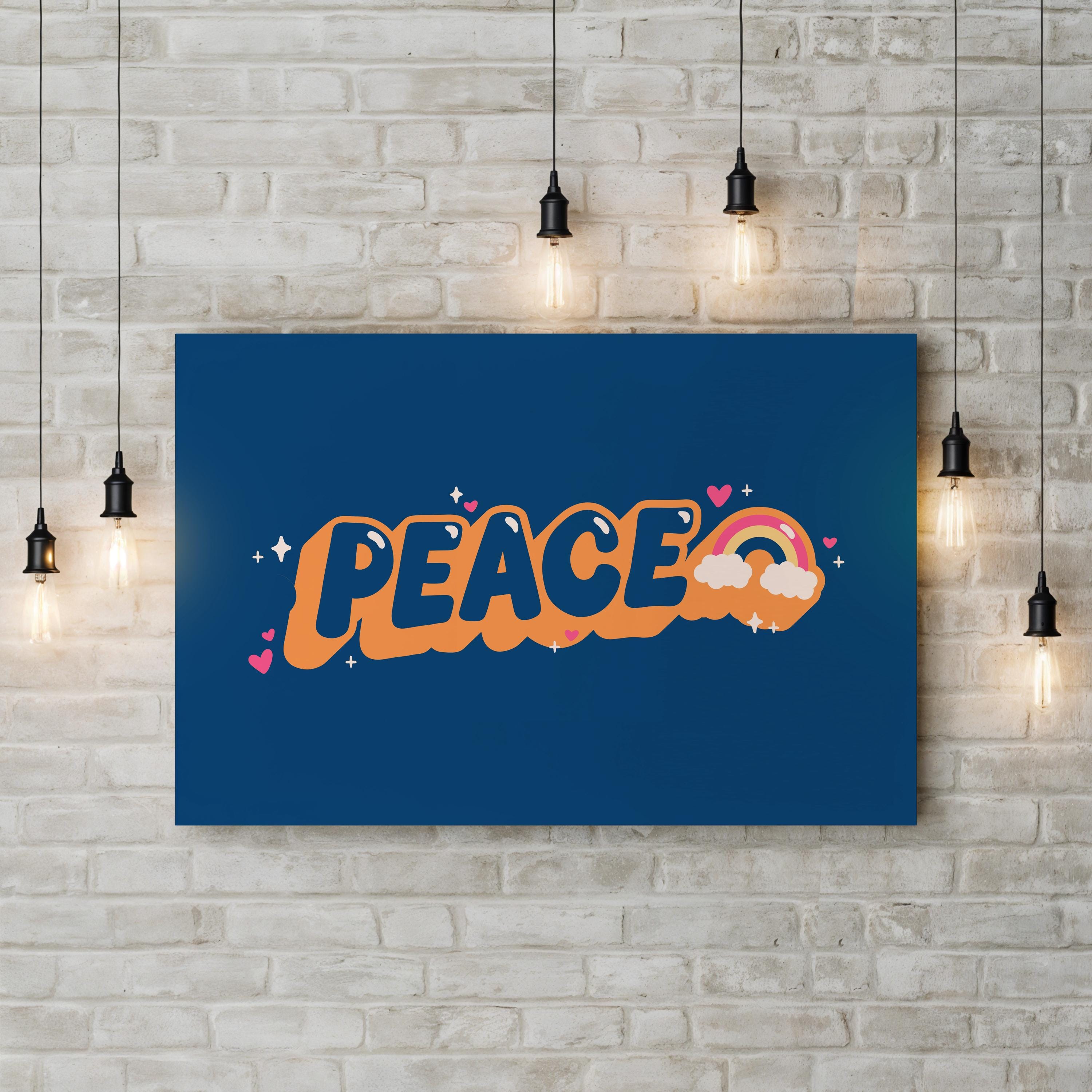 Peace and Rainbow Cloud Typography Inspirational Wall Art