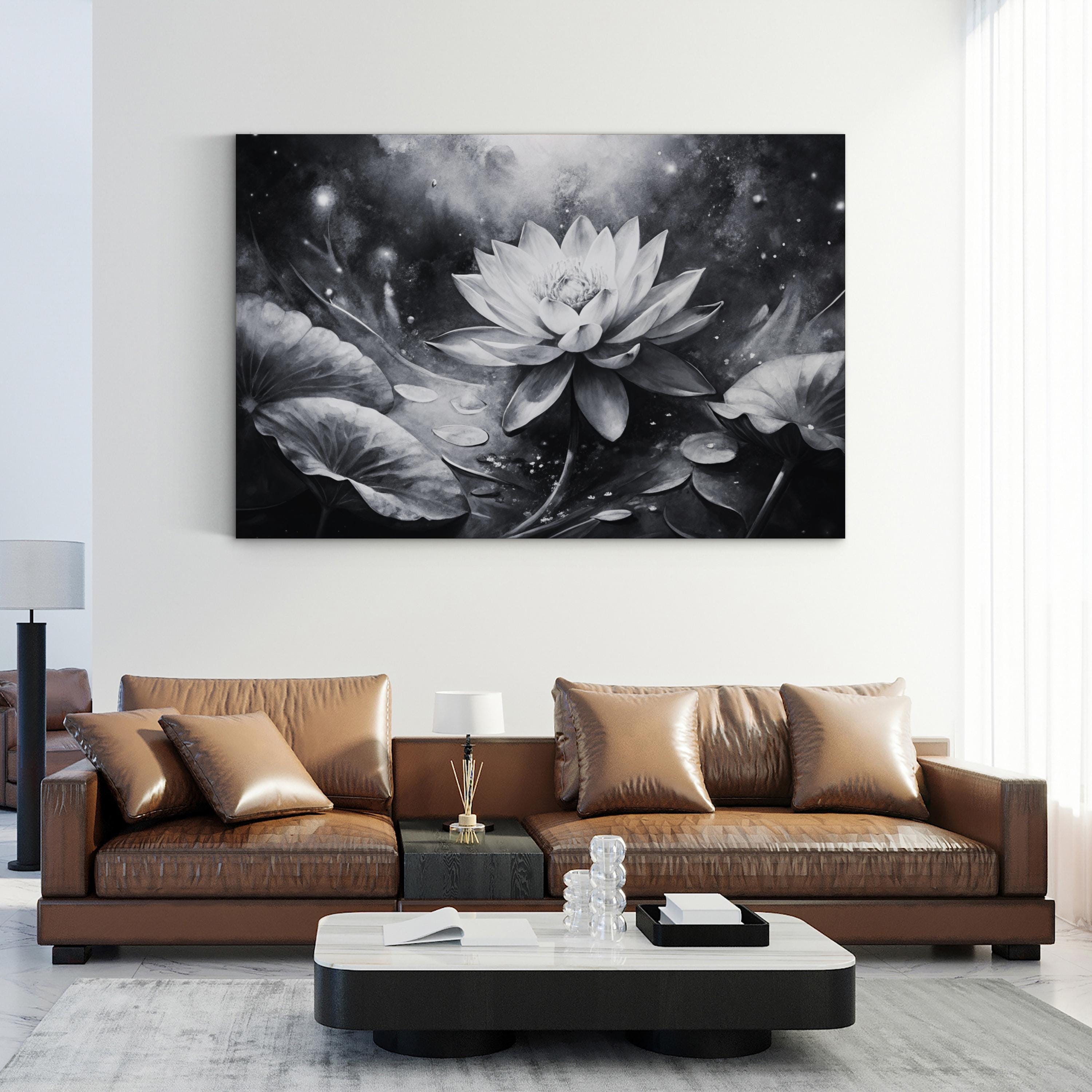 Zen Botanical Black and White Lotus Flower Wall Art
