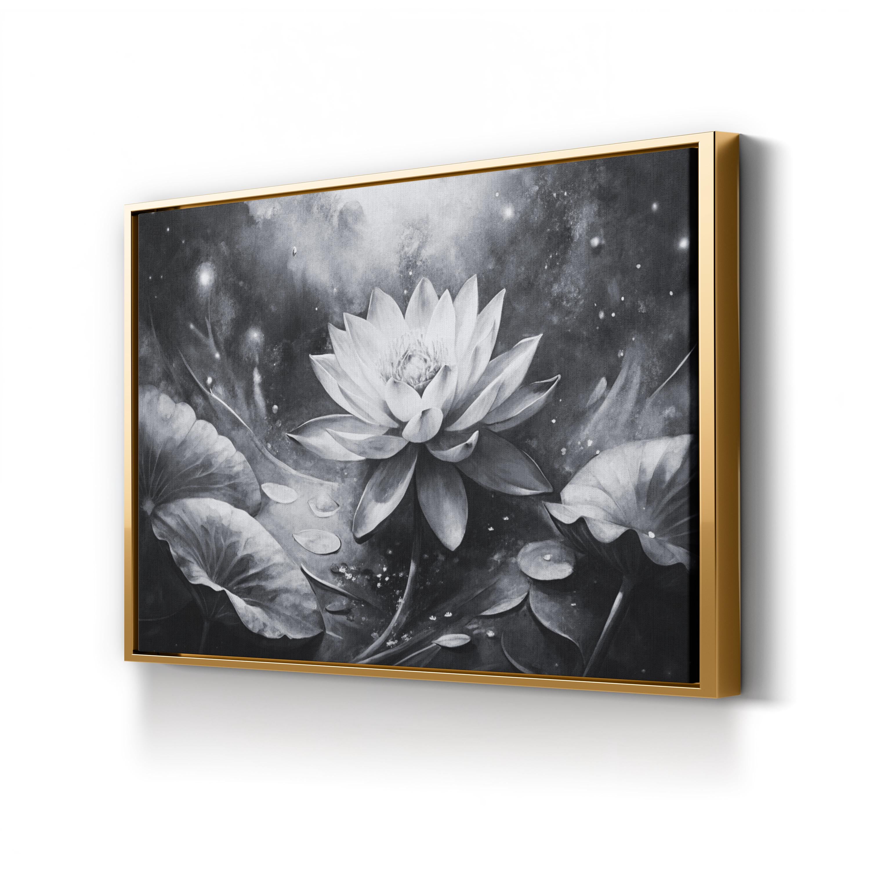 Zen Botanical Black and White Lotus Flower Wall Art