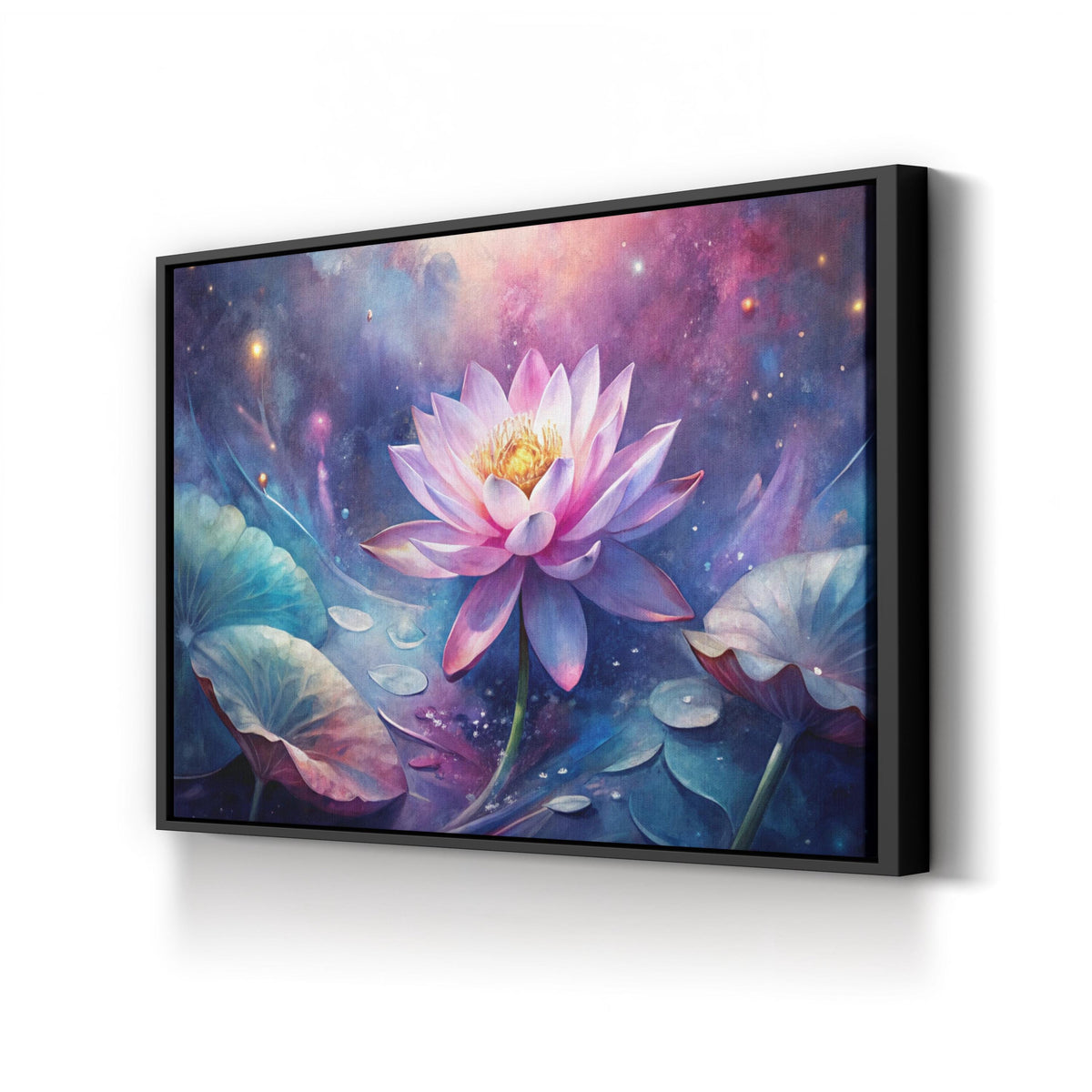 Tranquil Lotus Bloom canvas print in black framed canvas