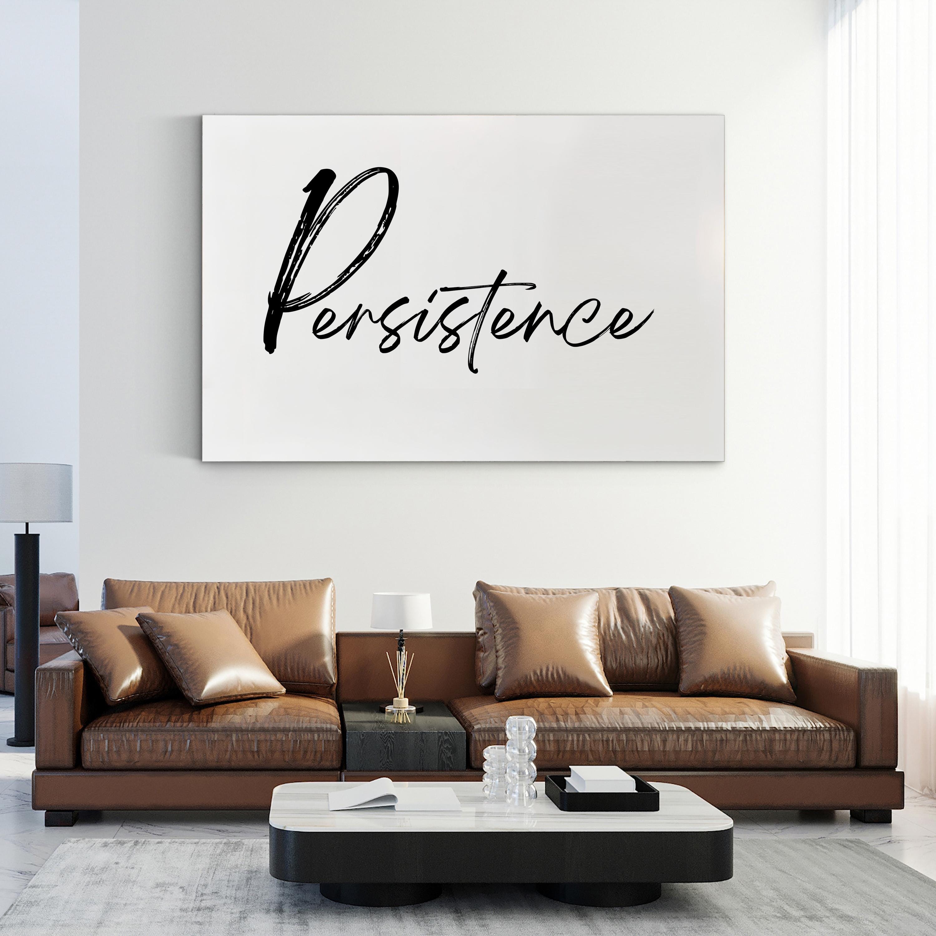 Persistence Silver Script on White – Typographic Wall Art | Home Office Canvas Print