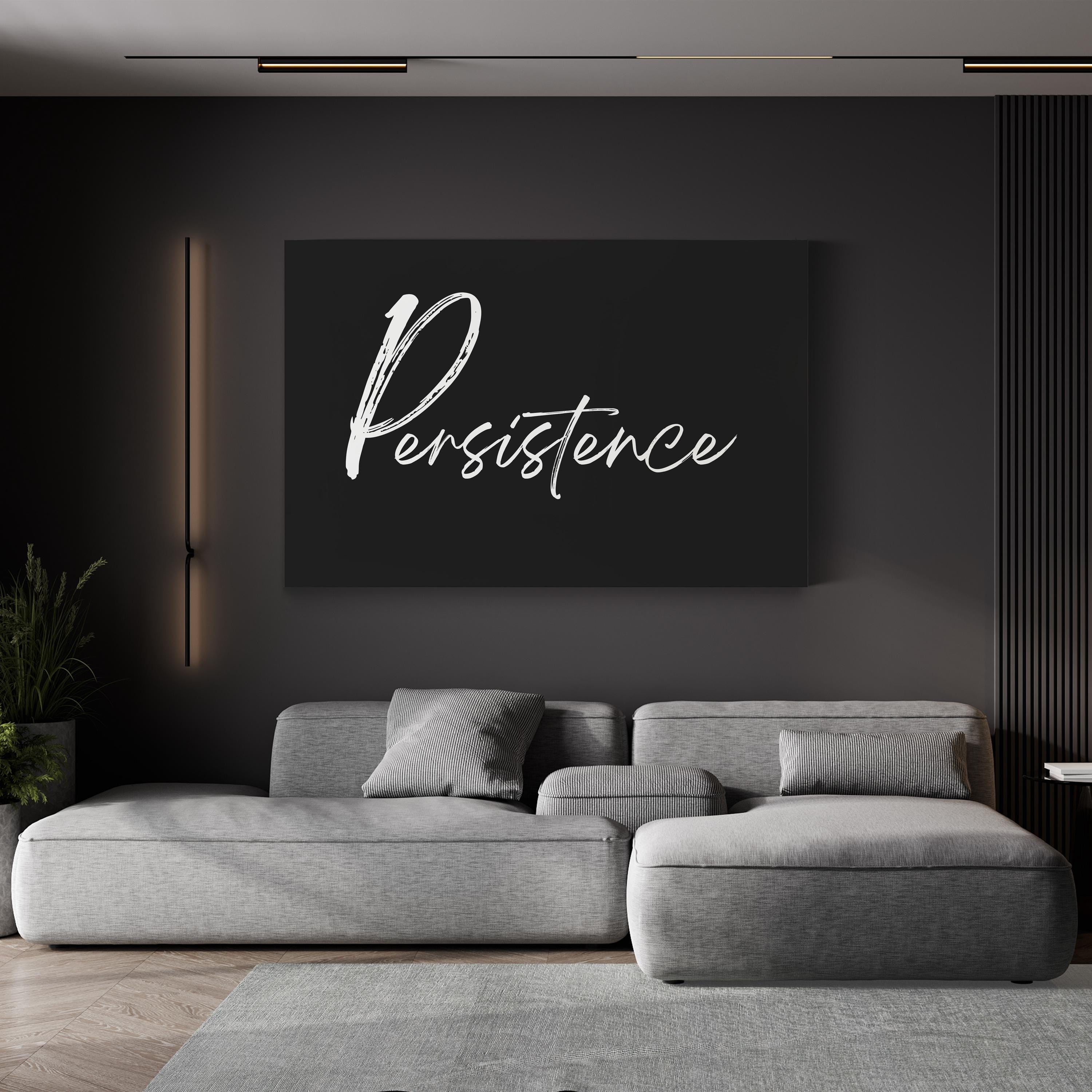 Persistence Silver Script Typography – Typographic Wall Art | Motivational Canvas Print