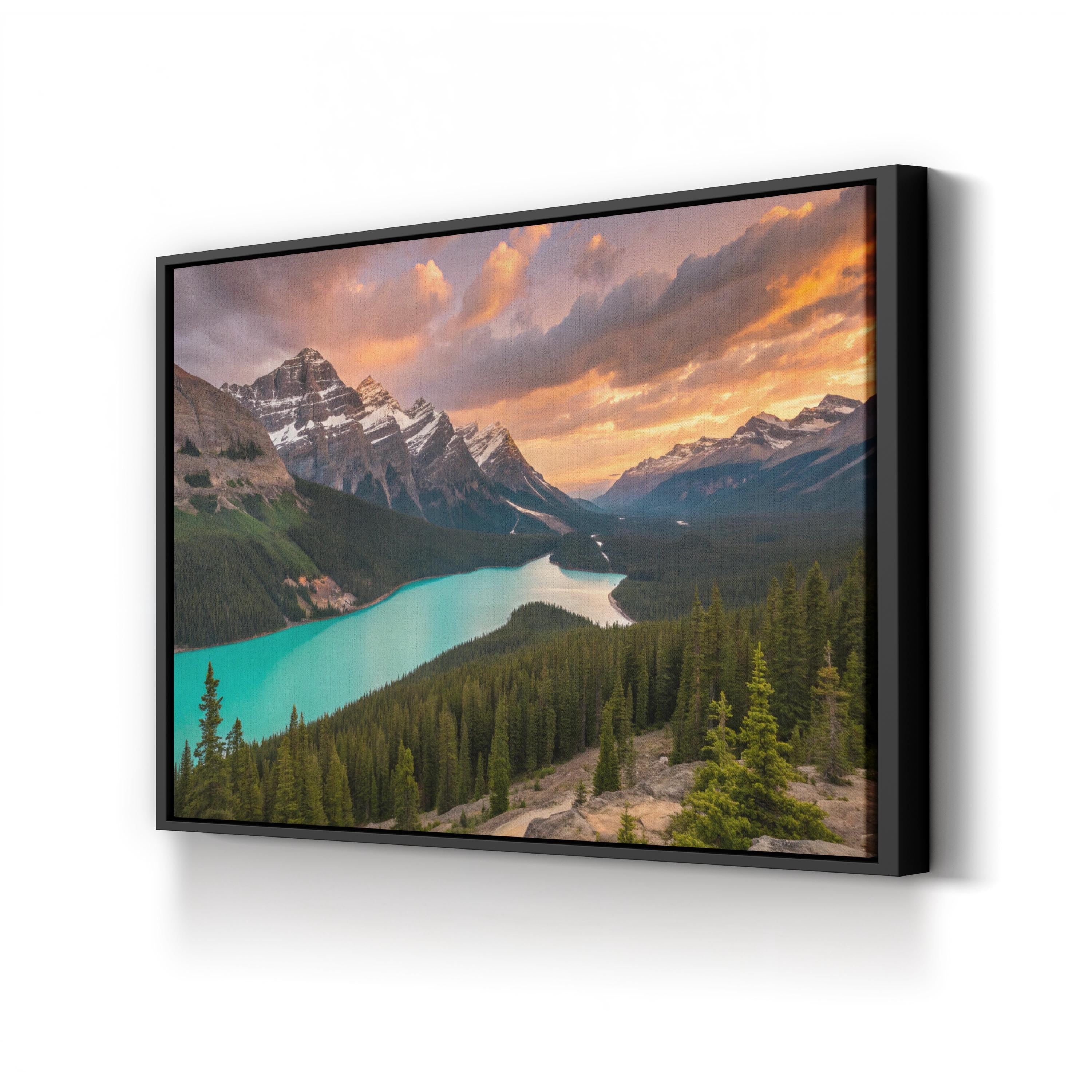 Peyto Lake Sunset, Alberta – Vintage Photography Wall Art | Mountain Landscape Canvas Print