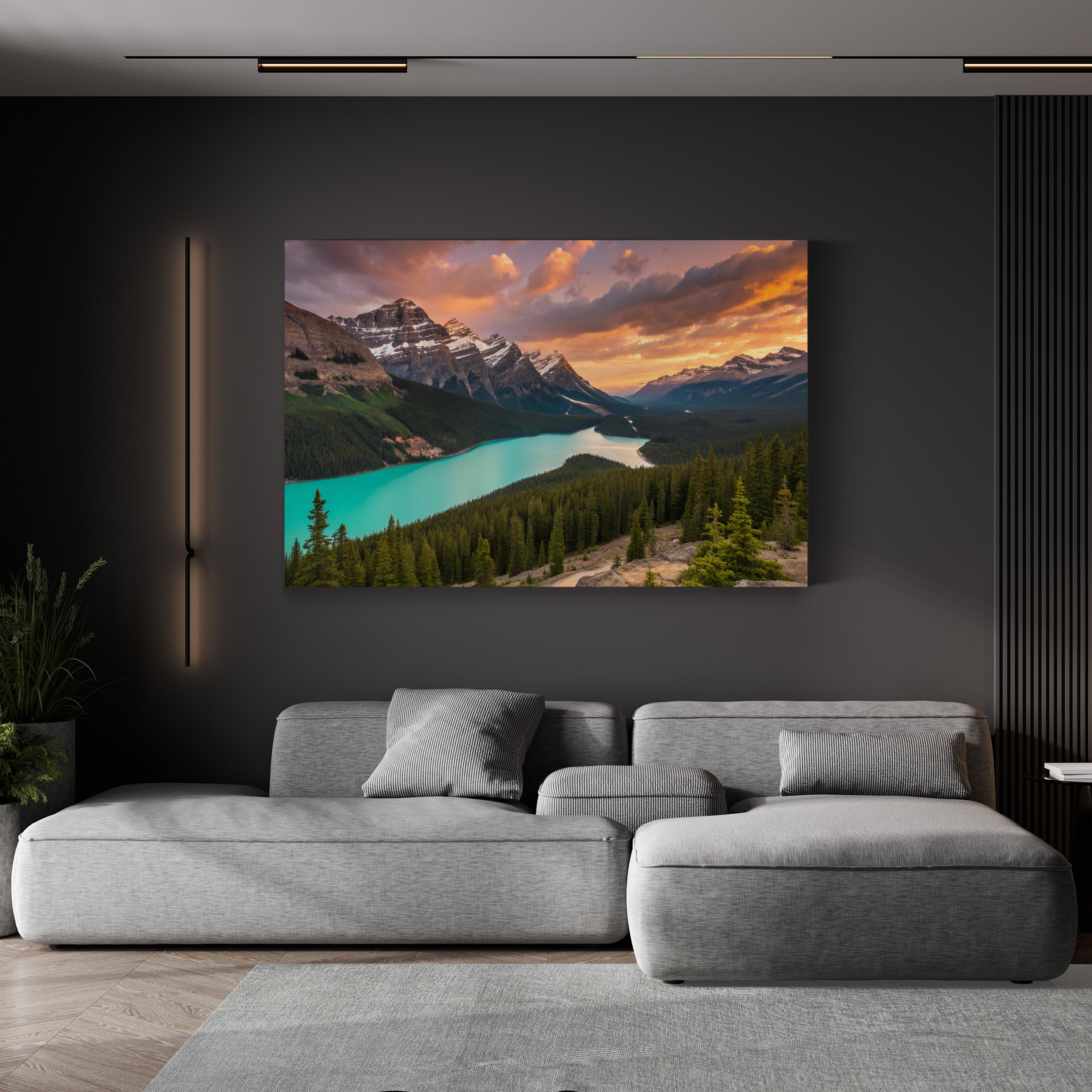 Peyto Lake Sunset, Alberta – Vintage Photography Wall Art | Mountain Landscape Canvas Print