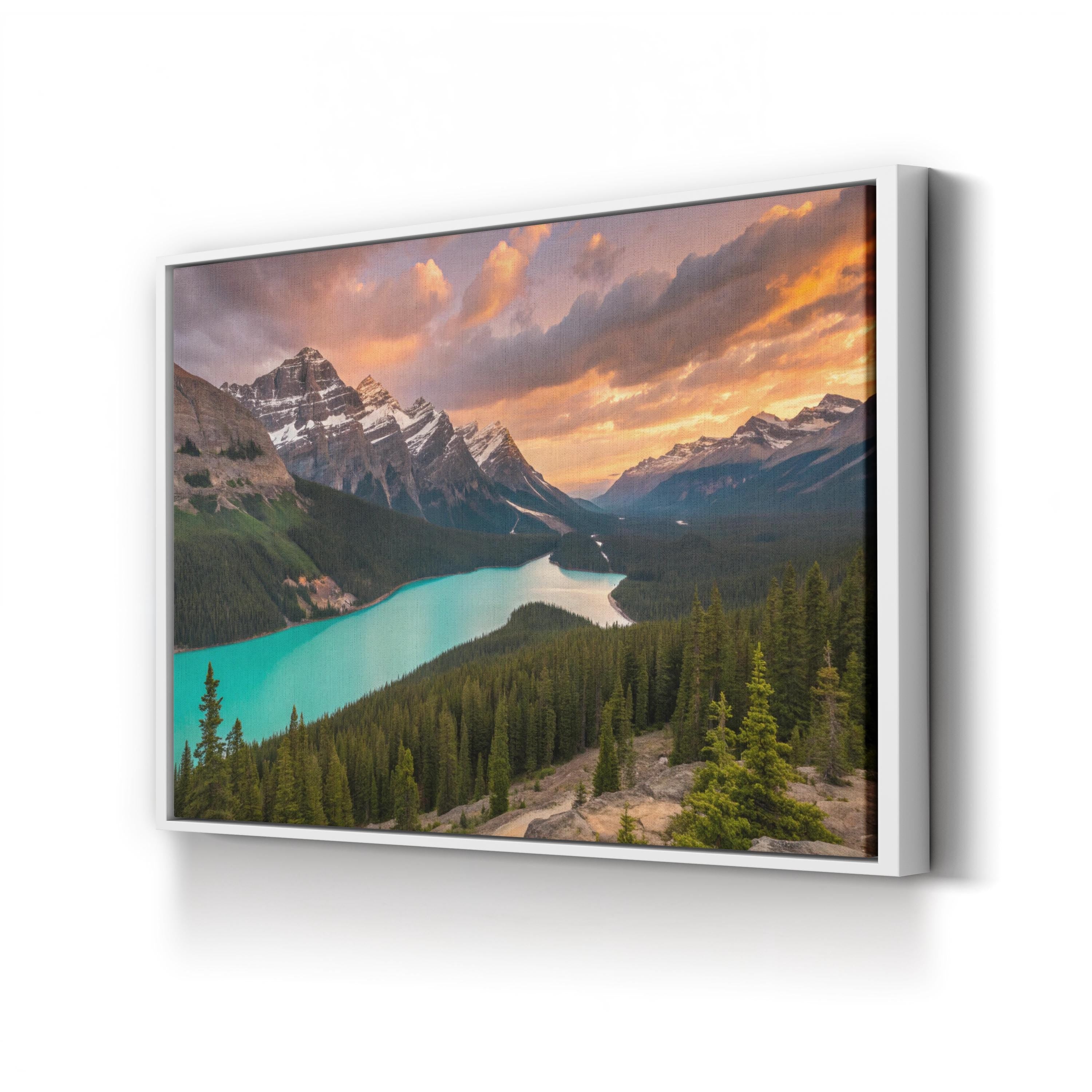 Peyto Lake Sunset, Alberta – Vintage Photography Wall Art | Mountain Landscape Canvas Print