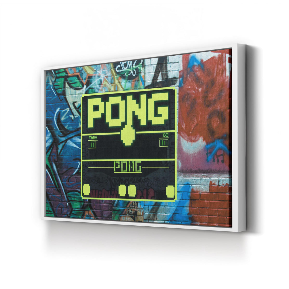 Retro Arcade Pixel Art canvas print in white framed canvas