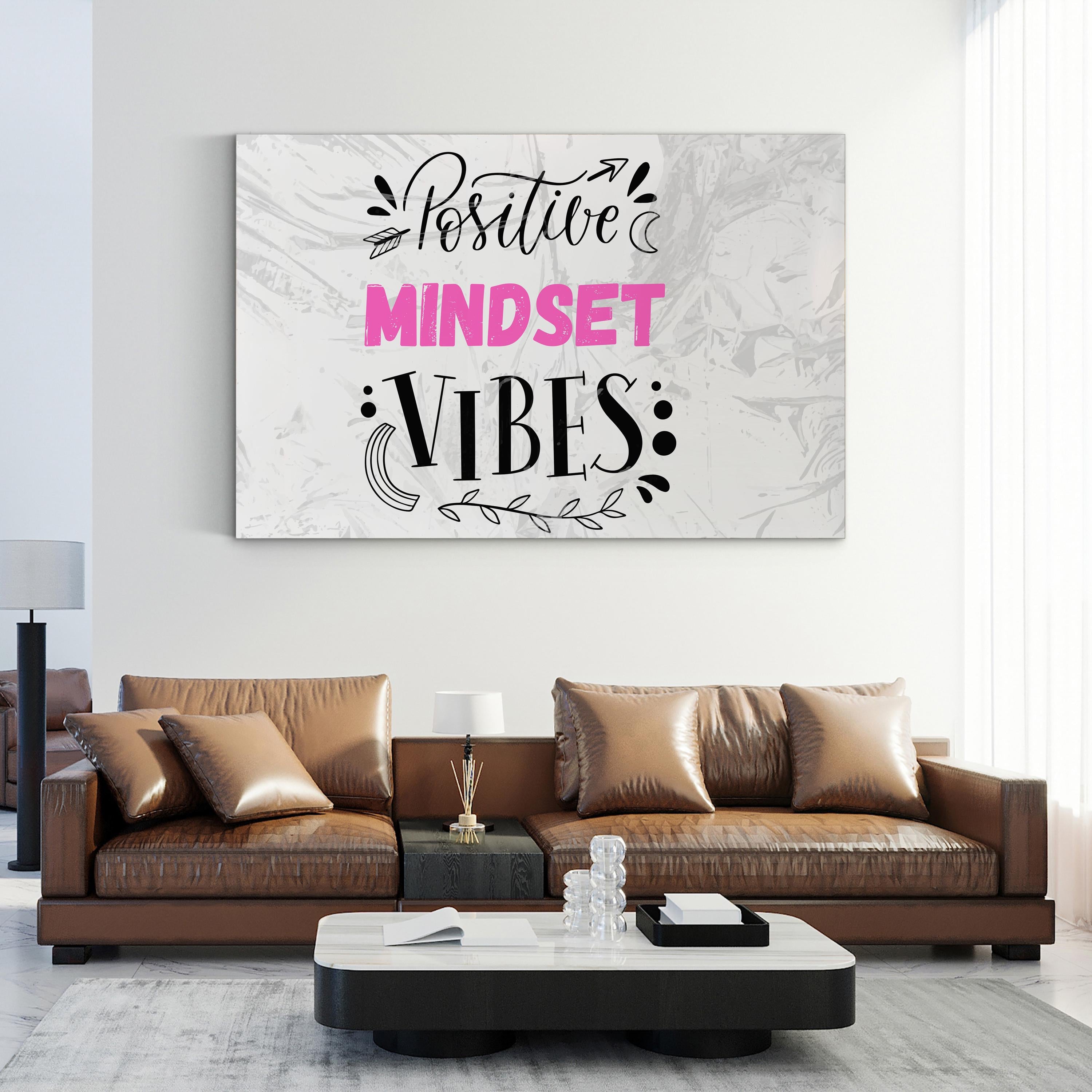 Positive Vibes Mindset II Wall Art | Contemporary Black and Pink Typography Canvas Print