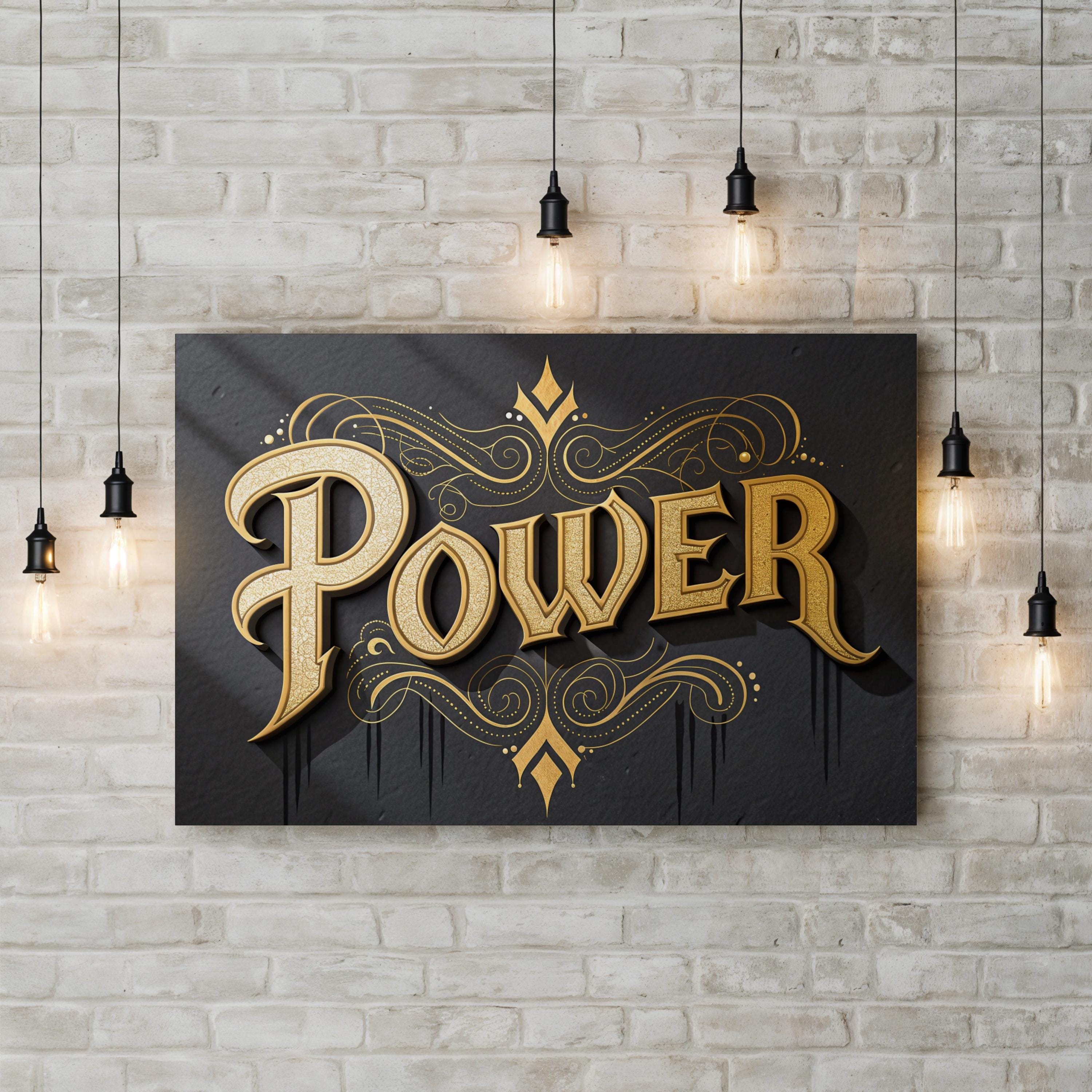 POWER Typography Black Canvas Wall Art