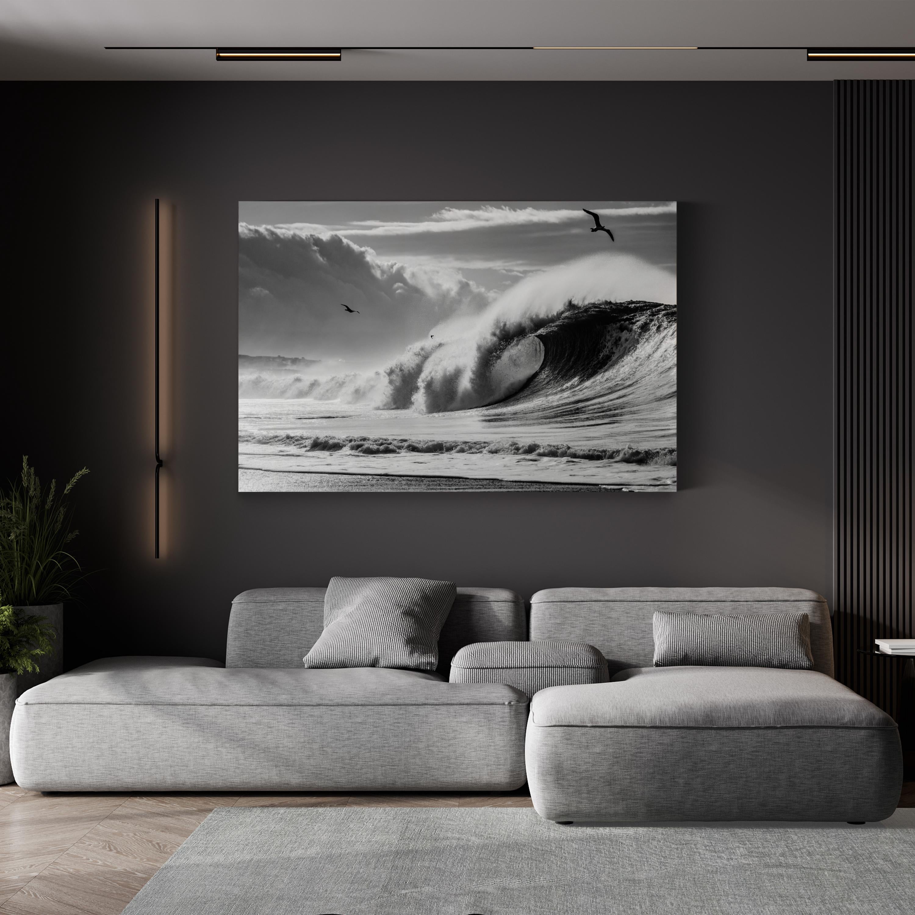 California Ocean Wave — Black and White Coastal Photography Canvas Print