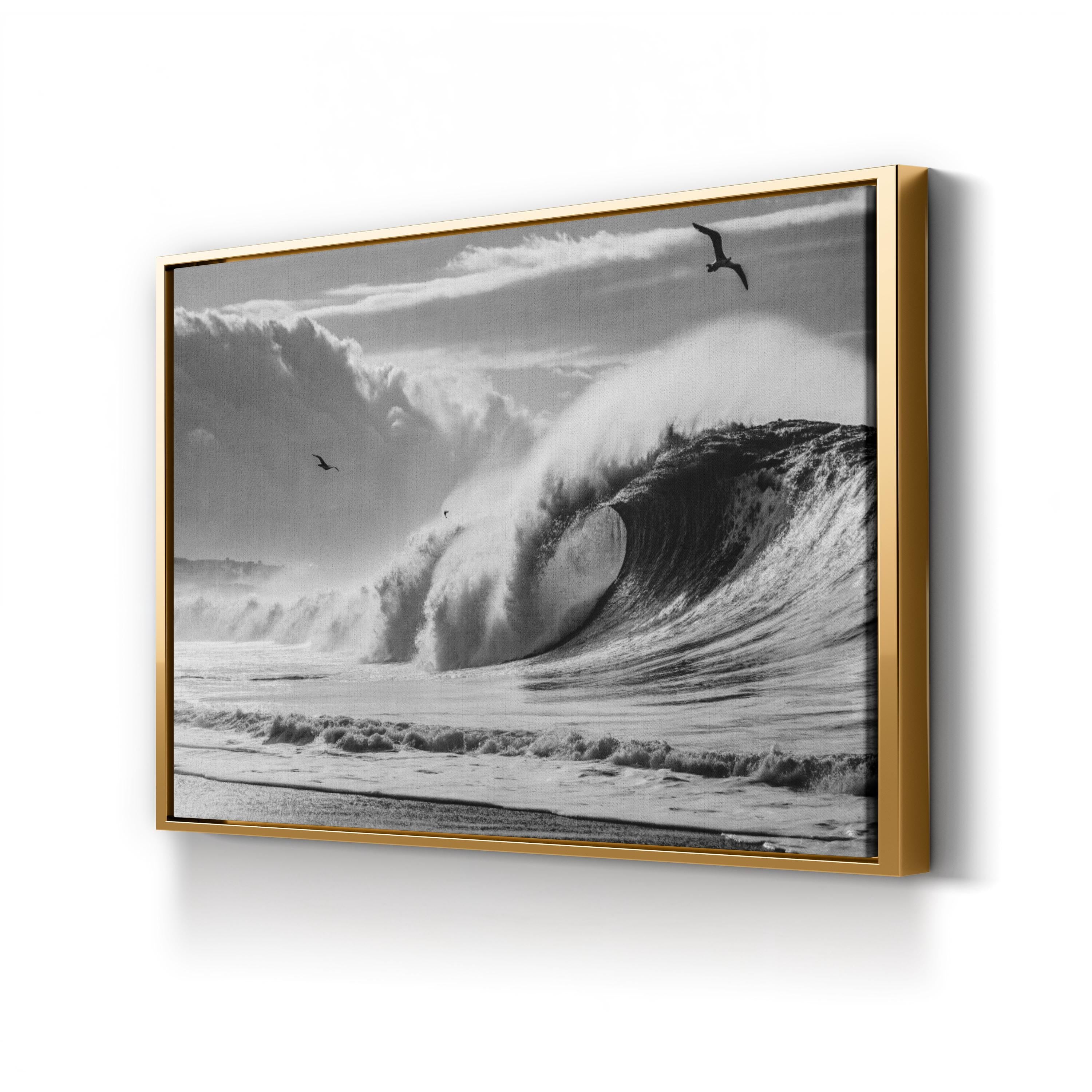 California Ocean Wave — Black and White Coastal Photography Canvas Print