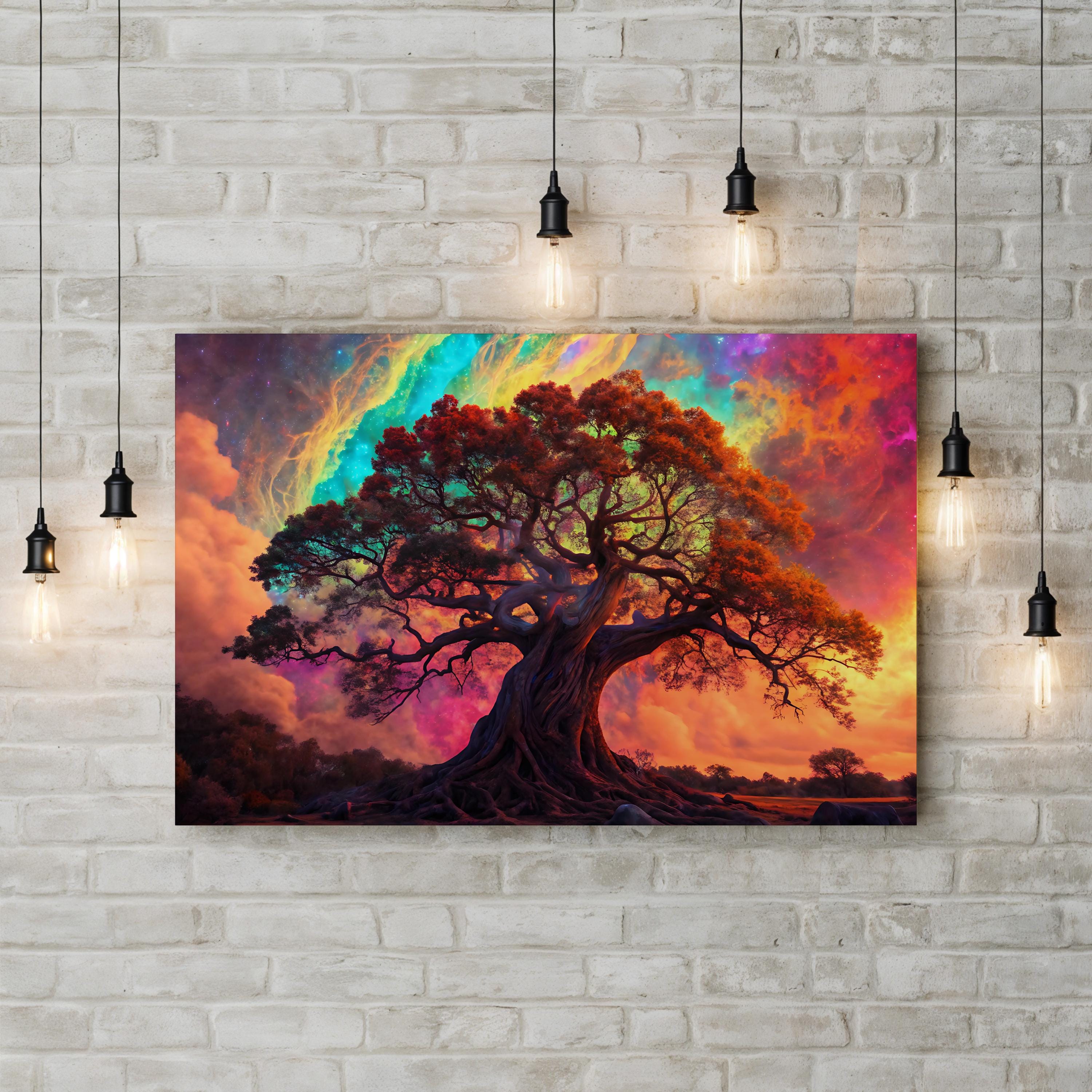 Psychedelic Tree – Period Illustration Wall Art | Colorful Fantasy Landscape Canvas Print