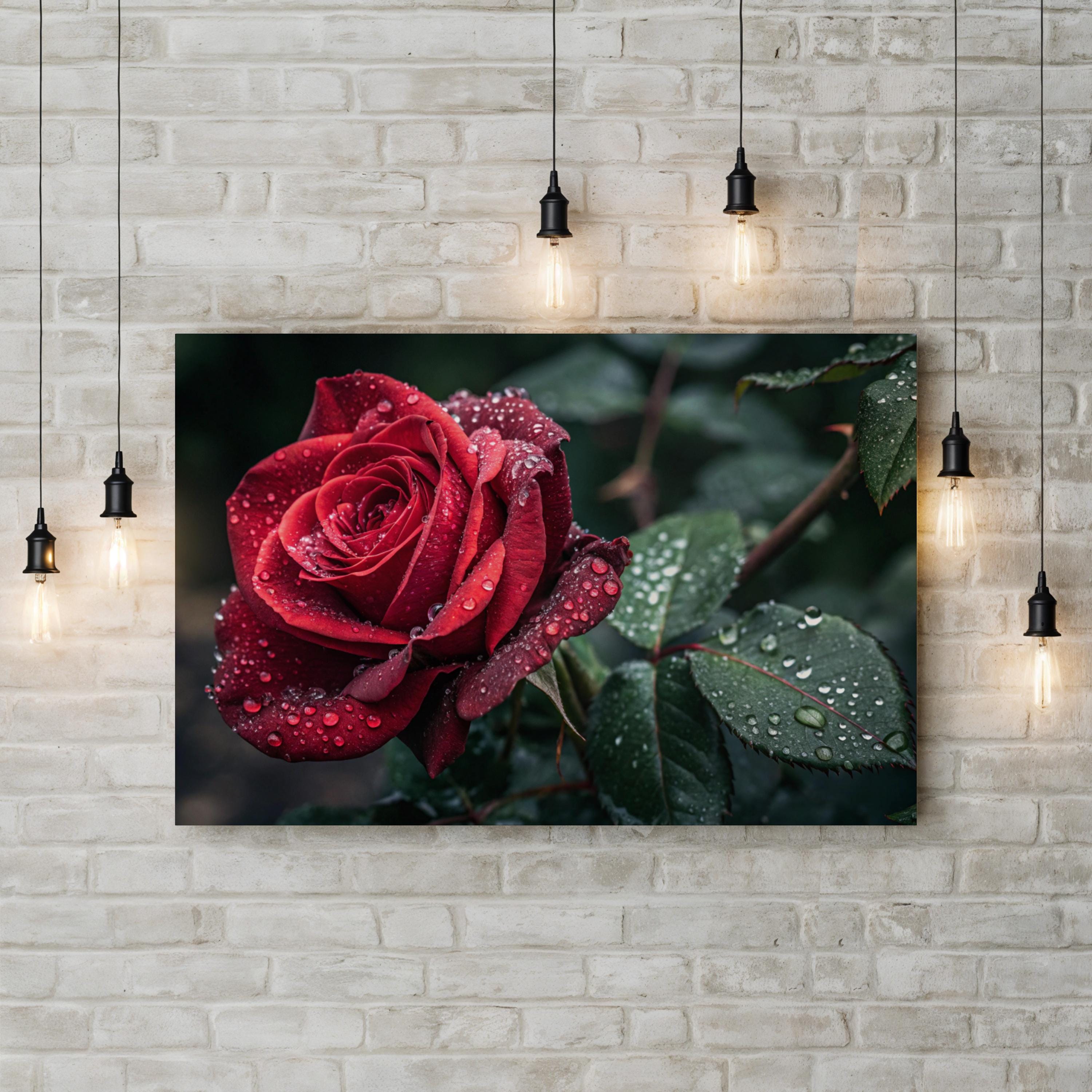 Red Rose – Vintage Photography Wall Art | Dew Drops Botanical Canvas Print