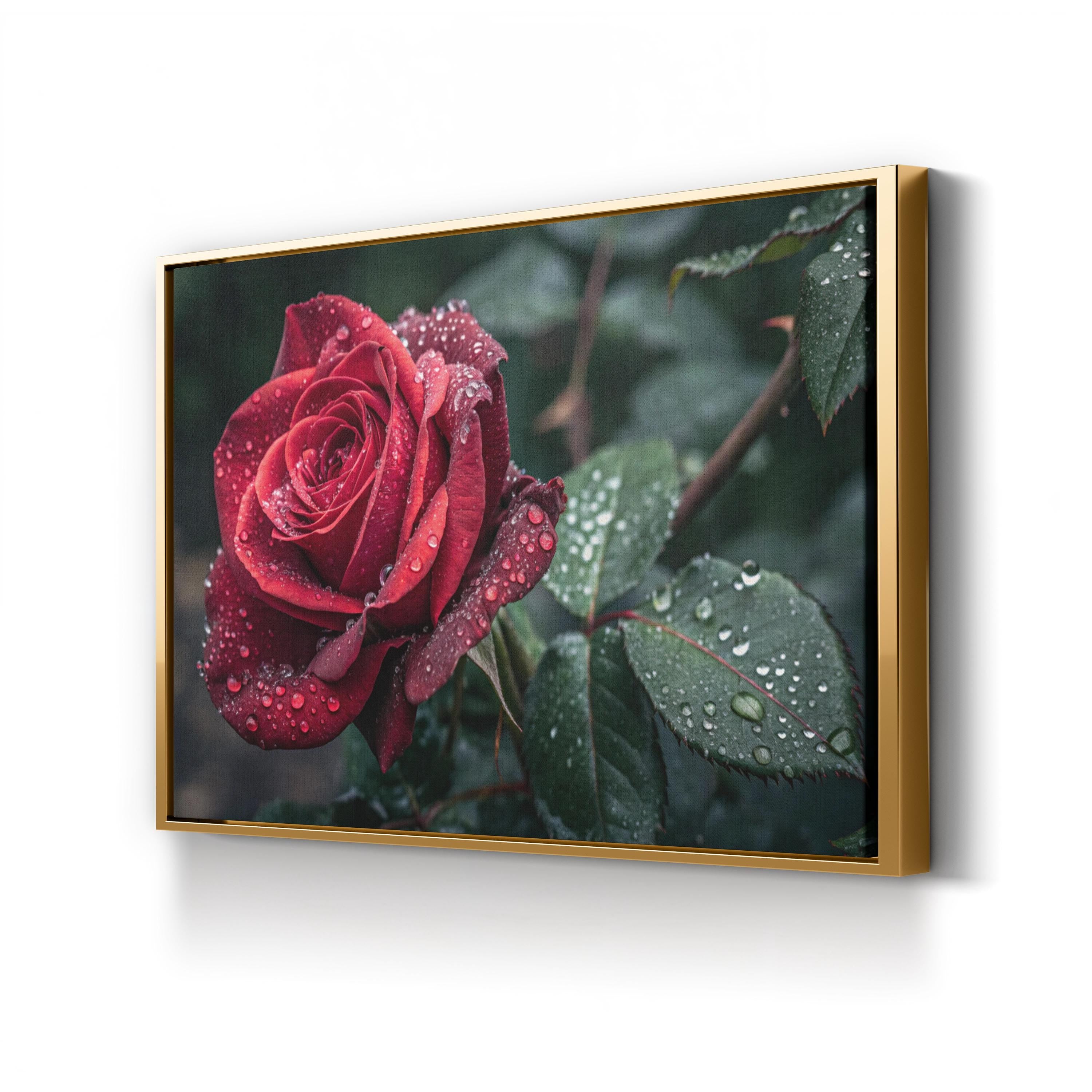 Red Rose – Vintage Photography Wall Art | Dew Drops Botanical Canvas Print
