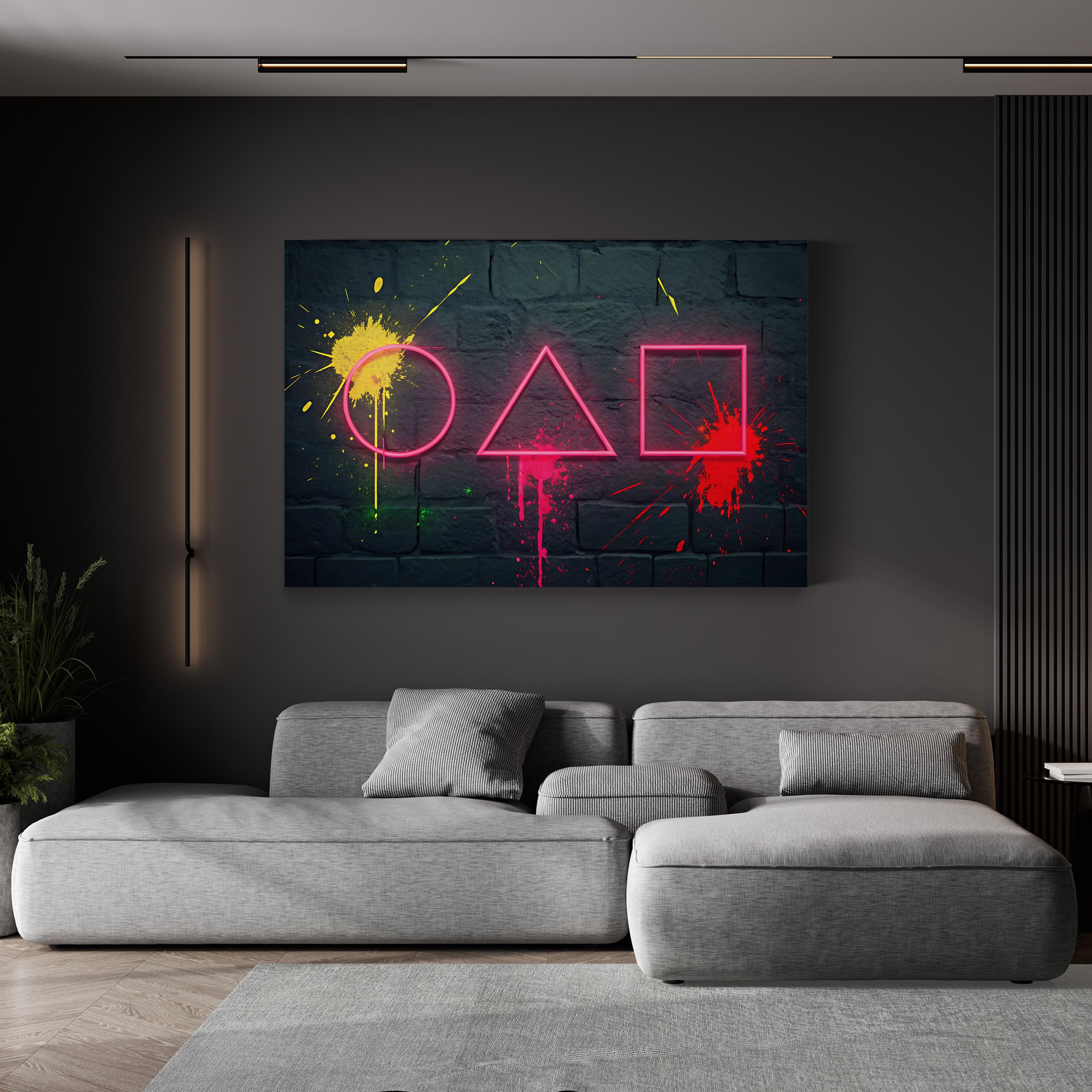 Neon Geometric Shapes – Period Illustration Wall Art | Modern Abstract Canvas Print