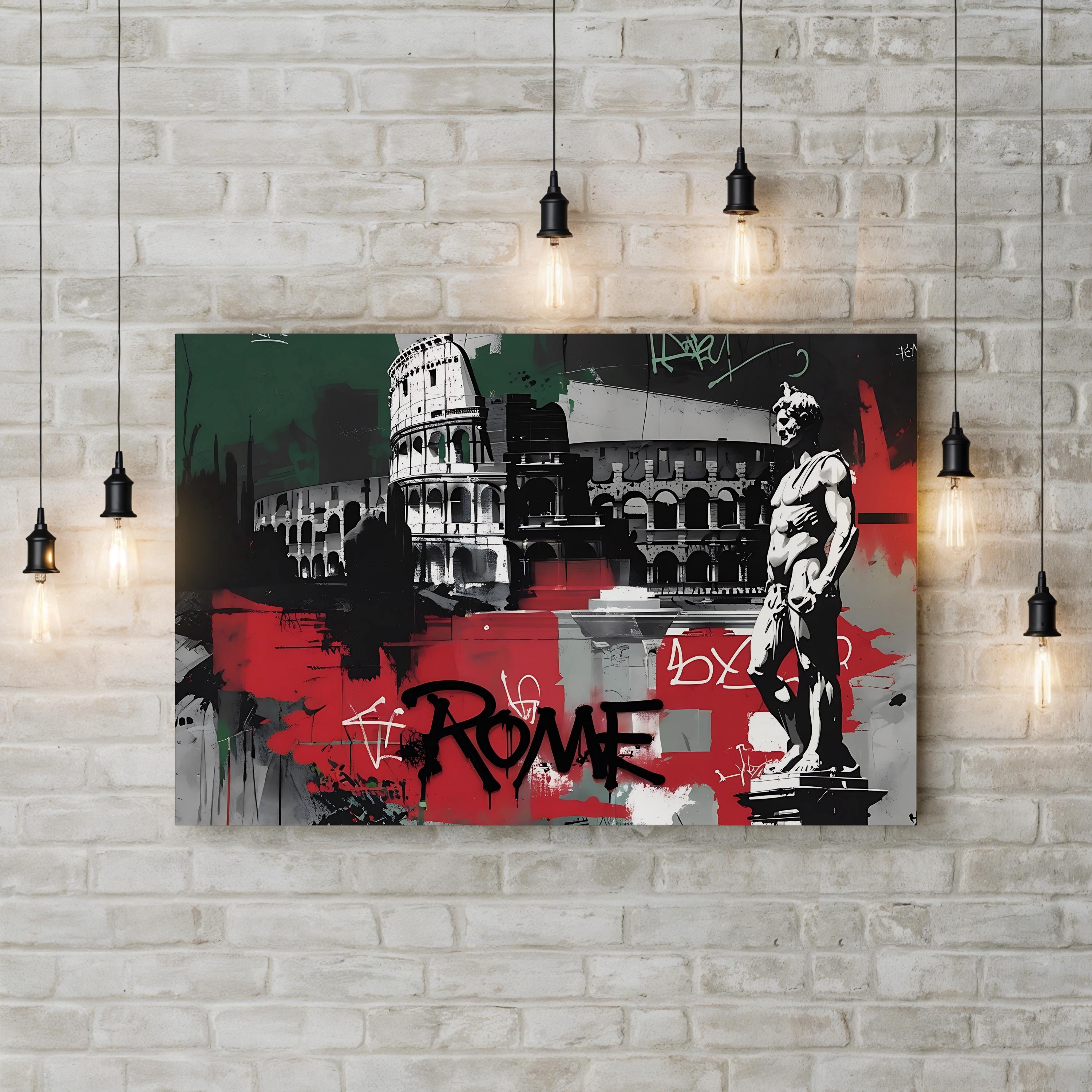 Rome Collage Street Art – Period Illustration Wall Art | Urban Graffiti Canvas Print