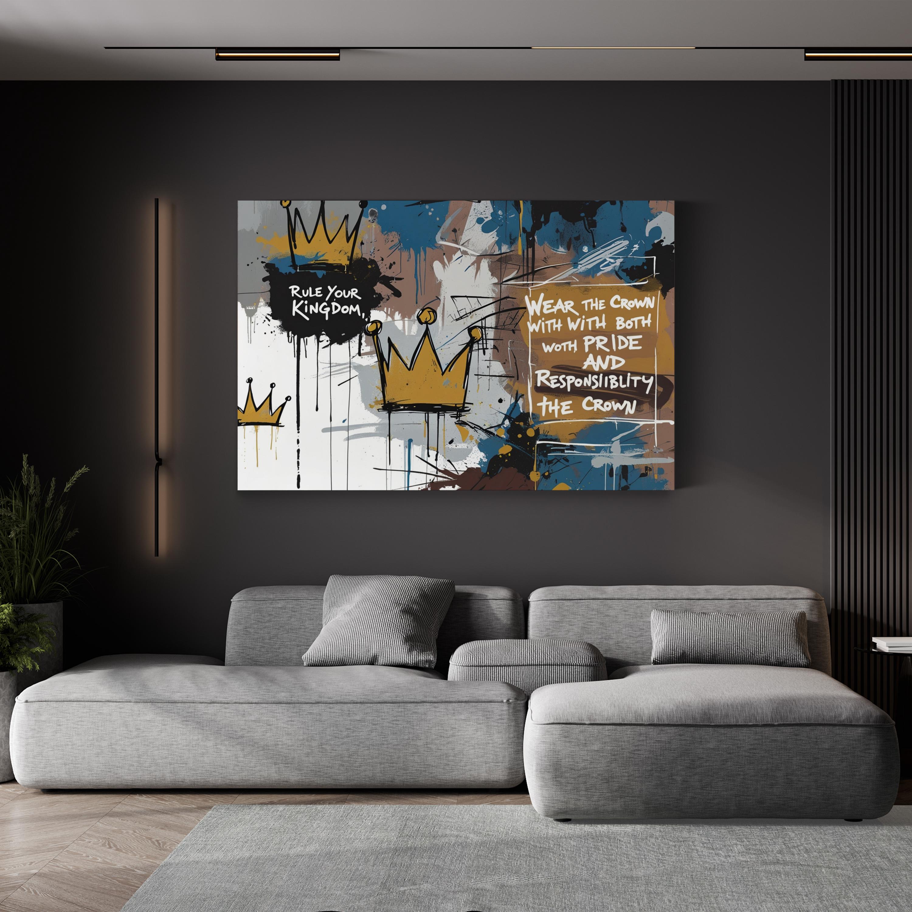 Rule Your Kingdom Crown Graffiti Motivational Quote Wall Art