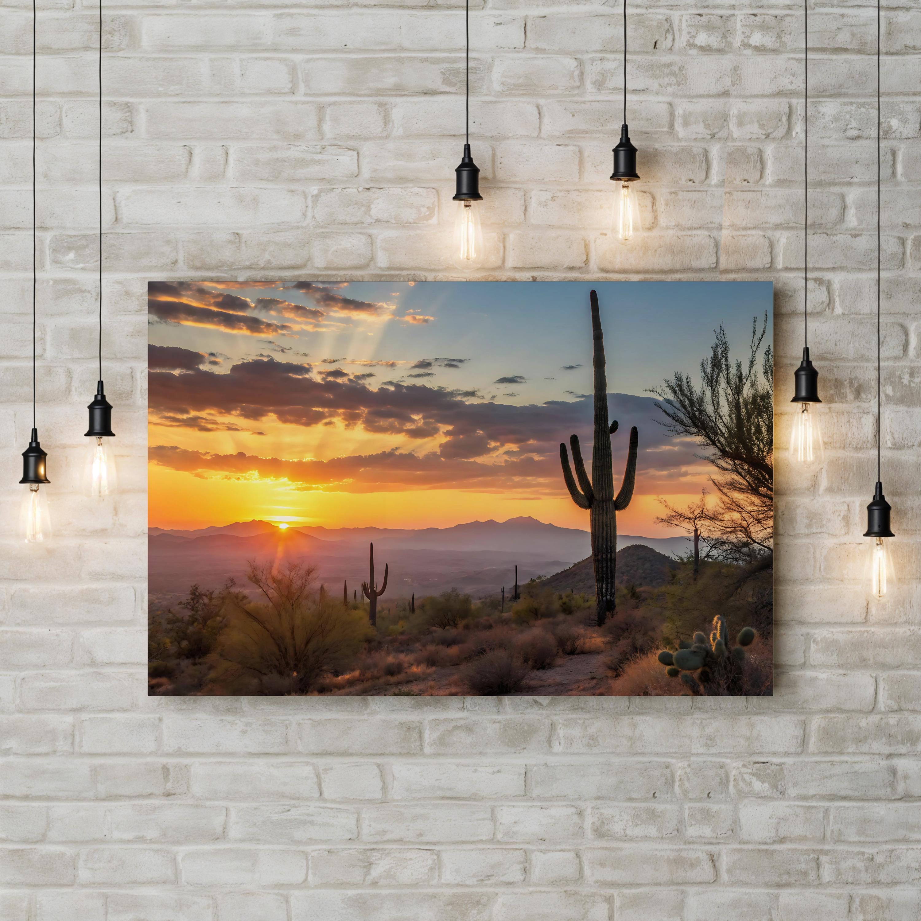 Saguaro Sunrise – Vintage Photography Wall Art | Tucson Desert Landscape Canvas Print