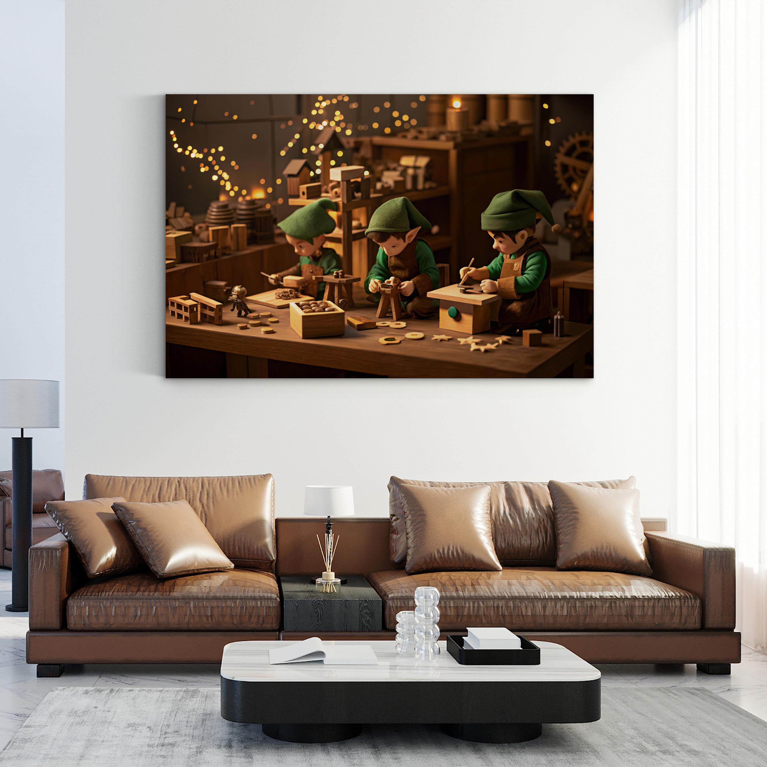 Santa's Workshop Elves – Period Illustration Wall Art | Whimsical Holiday Canvas Print