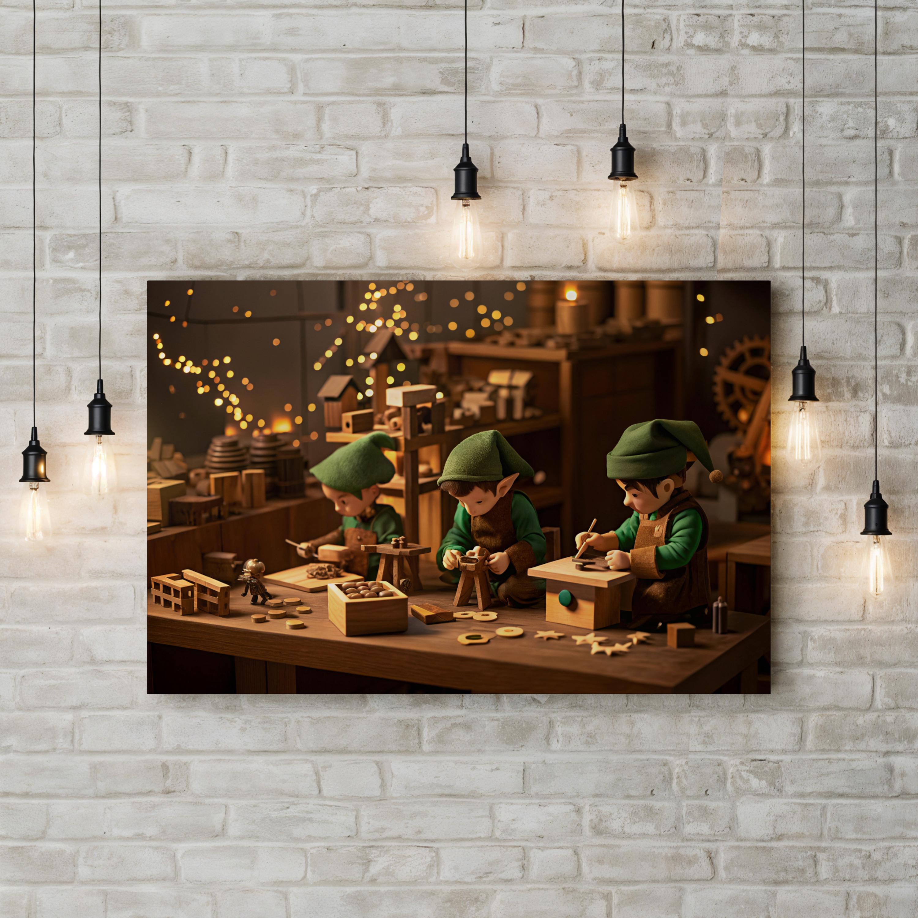 Santa's Workshop Elves – Period Illustration Wall Art | Whimsical Holiday Canvas Print