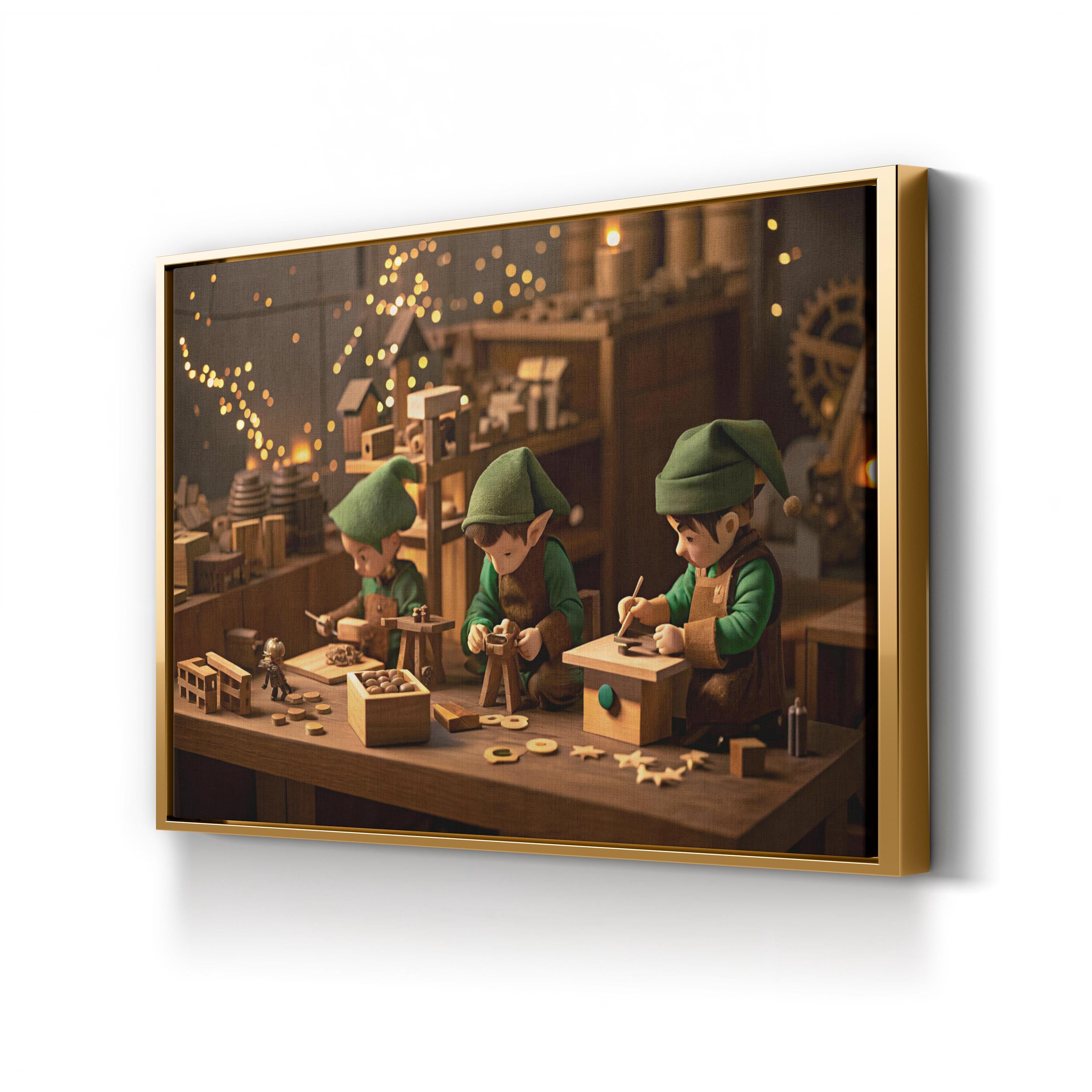 Santa's Workshop Elves – Period Illustration Wall Art | Whimsical Holiday Canvas Print