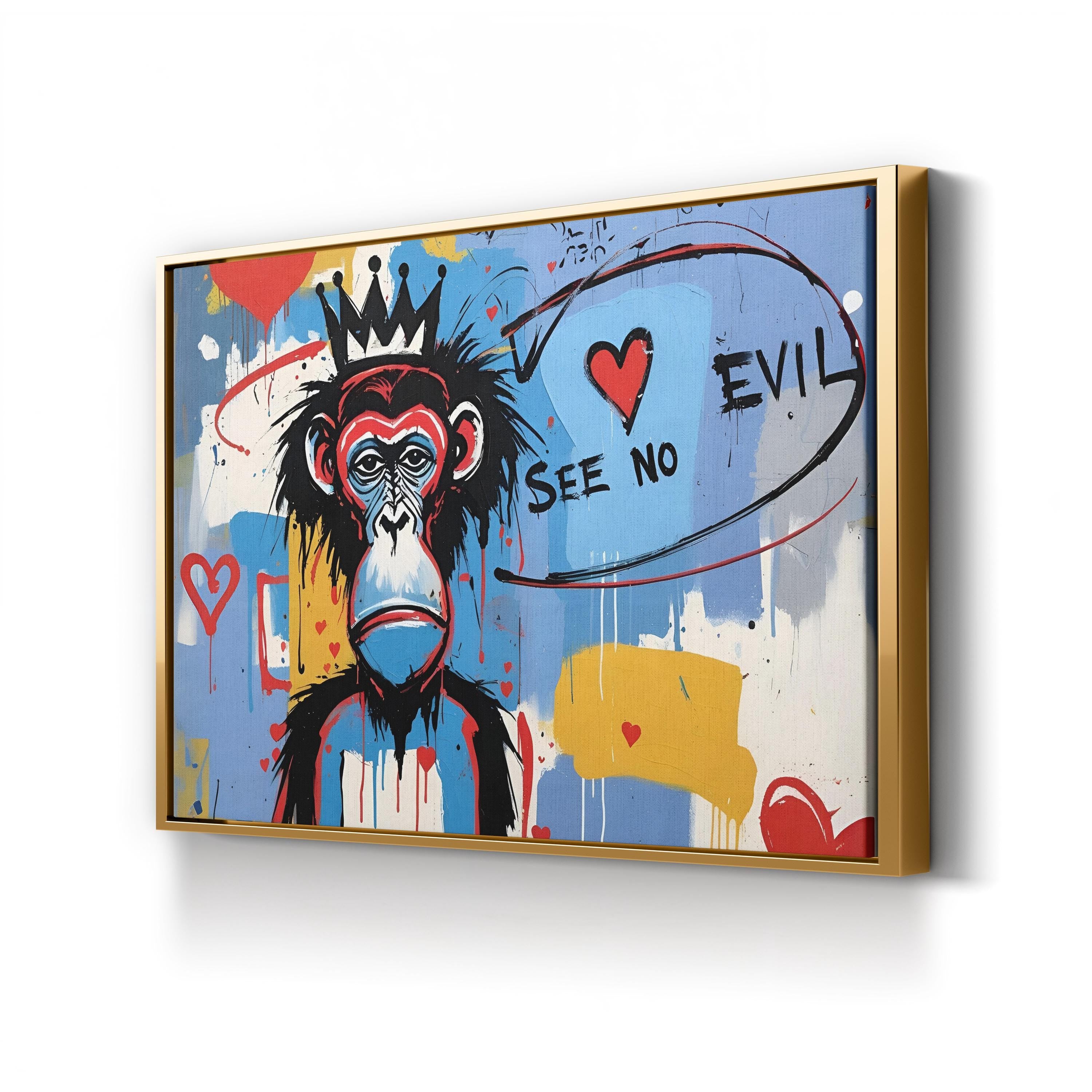 Basquiat Style Crowned Figure – Period Illustration Wall Art | Urban Street Canvas Print