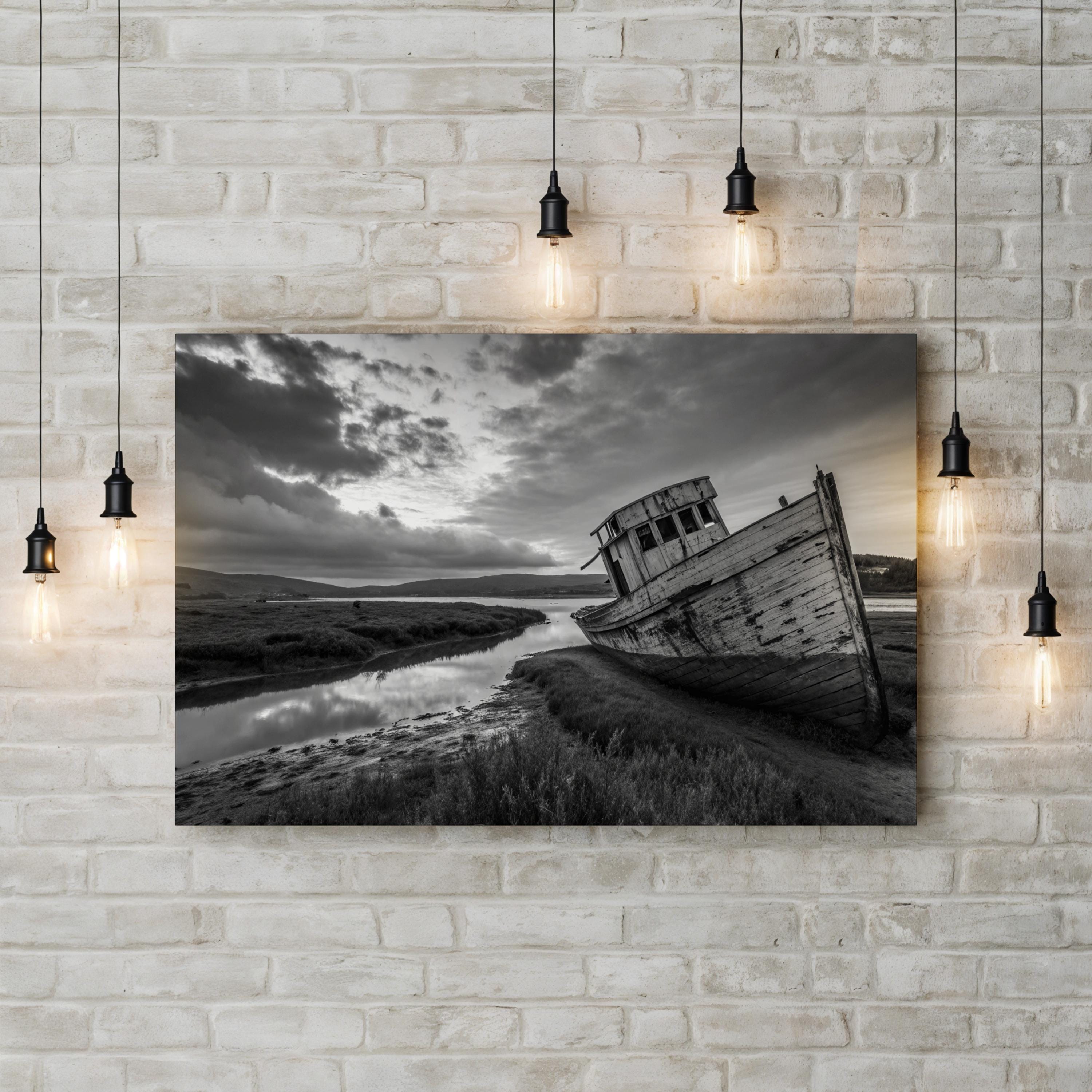 Point Reyes Shipwreck – Vintage Photography Wall Art | Black & White Coastal Canvas Print