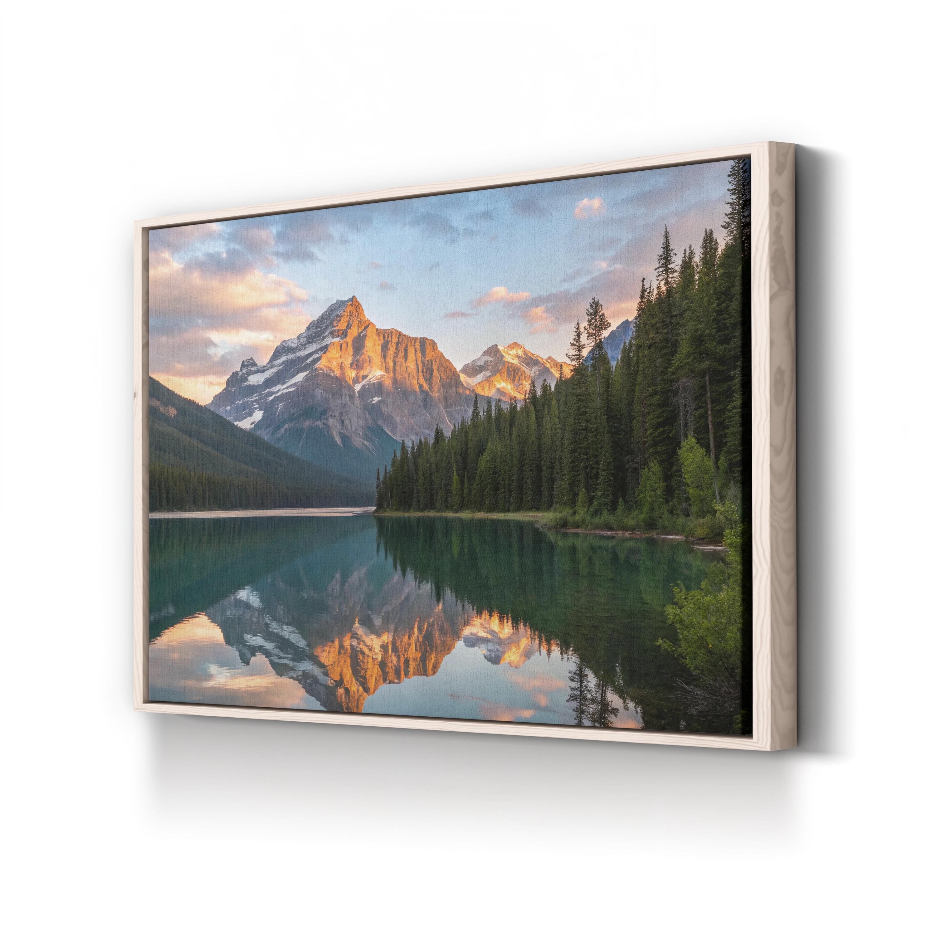 Framed Mountain Lake Reflection – Vintage Photography Wall Art | Coastal Landscape Canvas Print