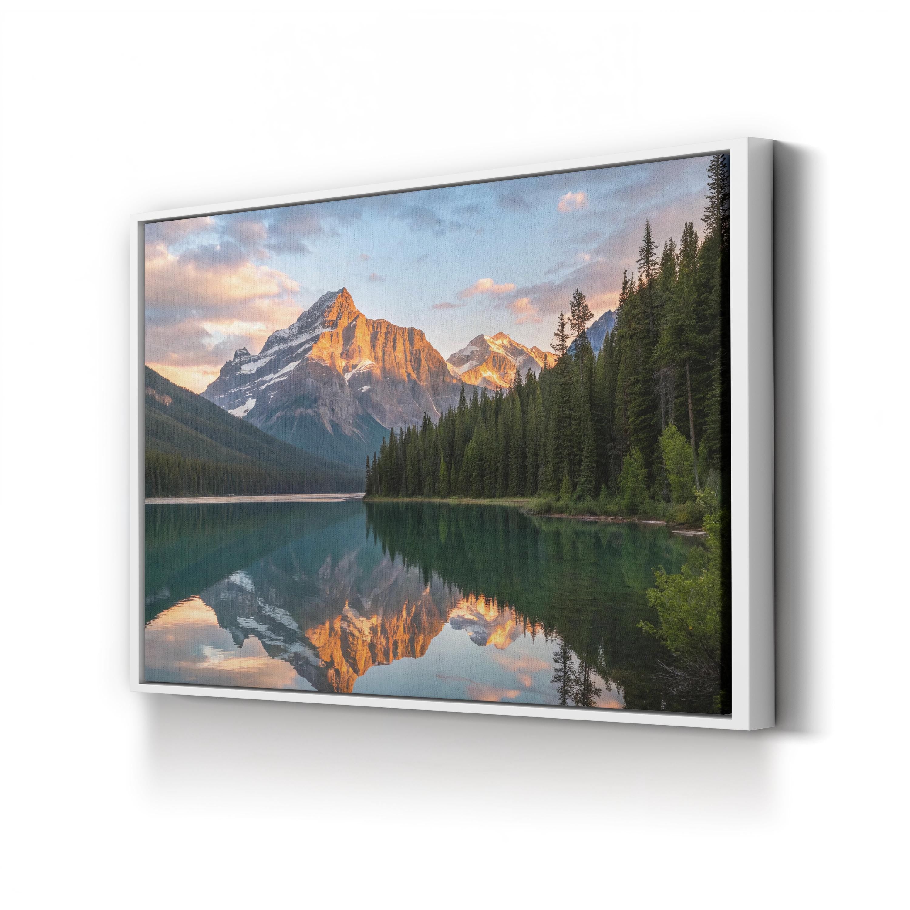 Framed Mountain Lake Reflection – Vintage Photography Wall Art | Coastal Landscape Canvas Print